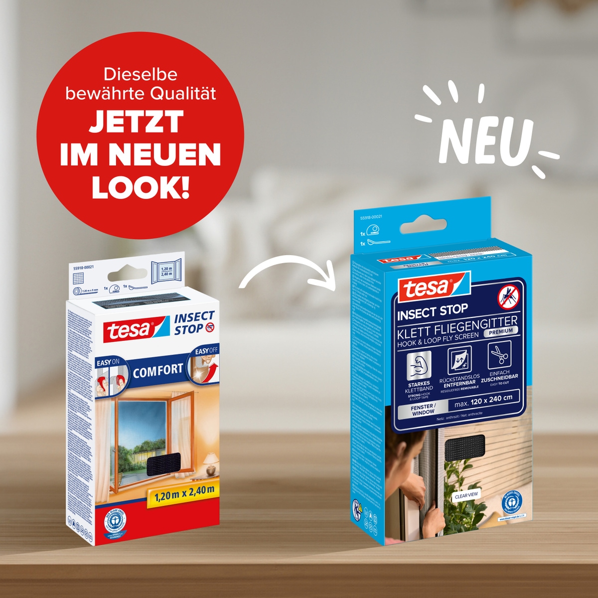 tesa Fliegengitter-Gewebe »Premium für Fenster, Insektenschutz mit Klettband - 120 x 240 cm« Packung, Fliegennetz, Klettband, Andrück und Schneidehilfe, 1 Stk. tlg. Insektenschutzgitter - ohne Bohren - zuschneidbar