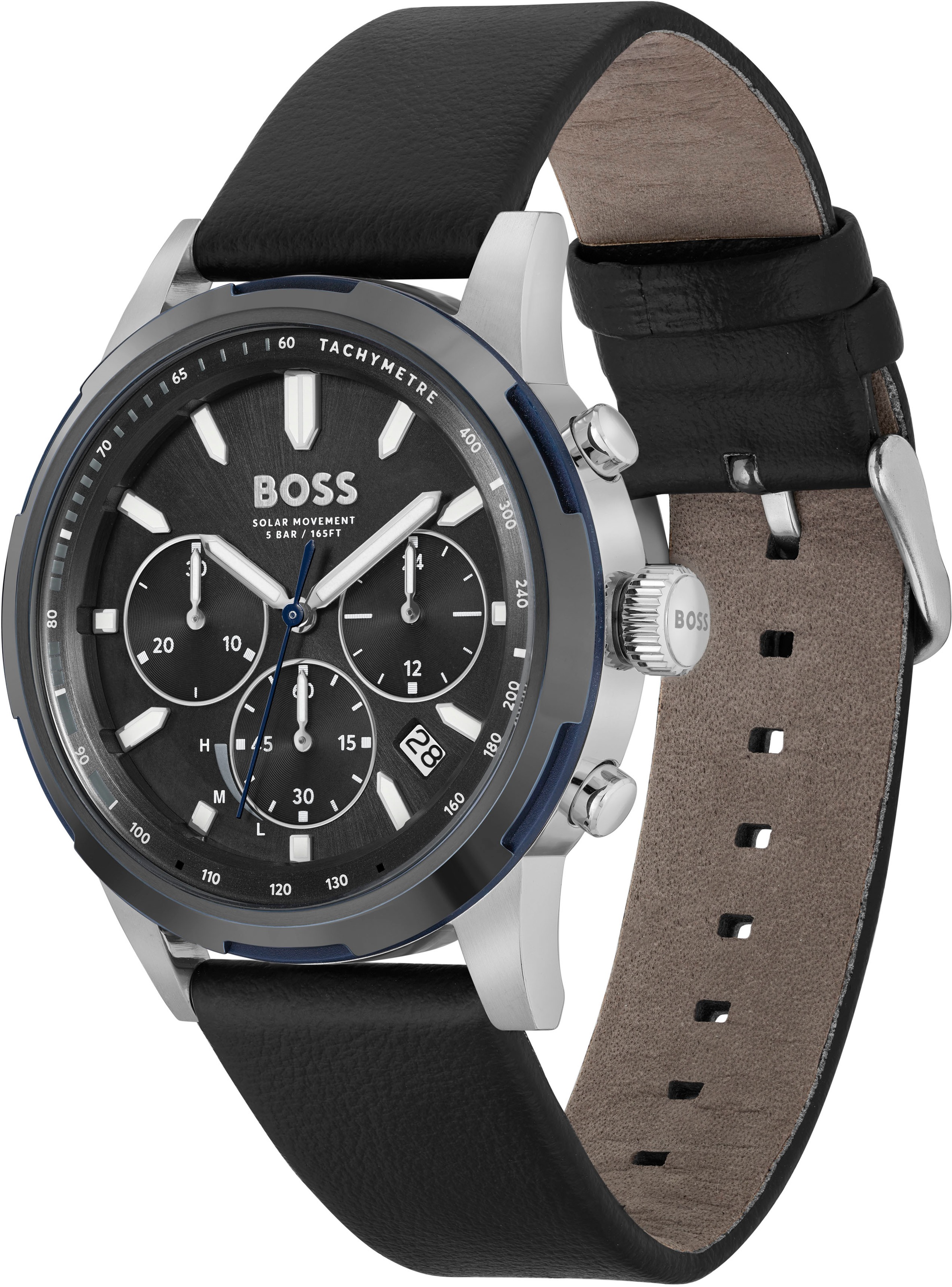 BOSS Chronograph »SOLGRADE«, Solaruhr, Herrenuhr, Armbanduhr, Stoppfunktion, Lederarmband