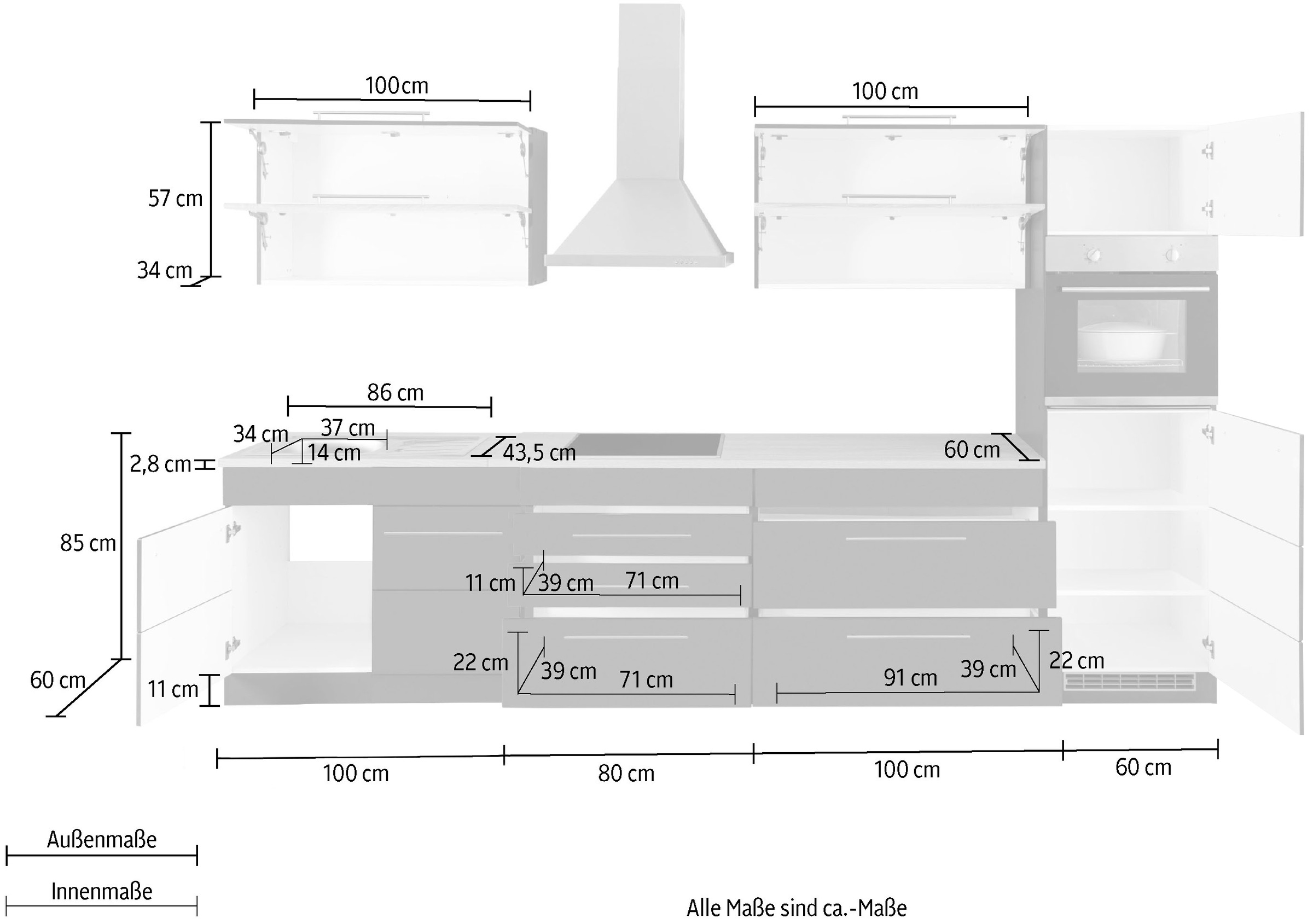 HELD MÖBEL Küchenzeile »Wien«, Breite 340 cm, wahlweise mit E-Geräten und Induktion