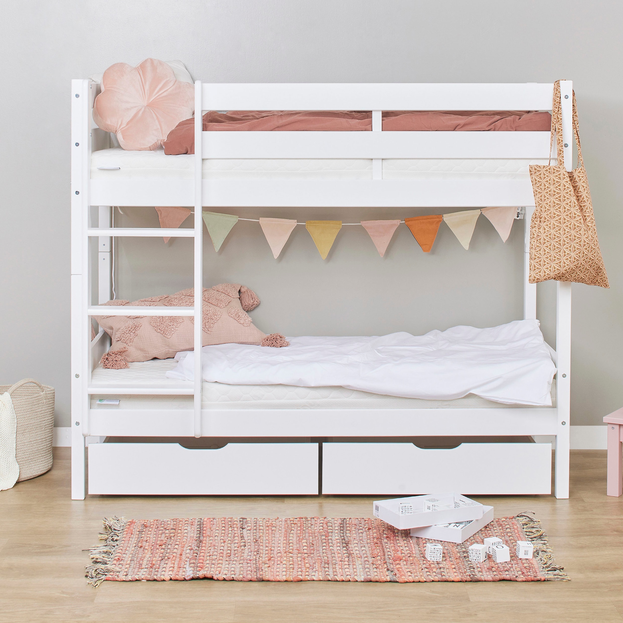 Hoppekids Etagenbett »ECO Comfort Kinderbett 90x200 oder 70x160 aus Massivholz in 4 Farben«, TÜV, FSC und Nordisches Umweltzeichen – wahlweise mit Matratzen