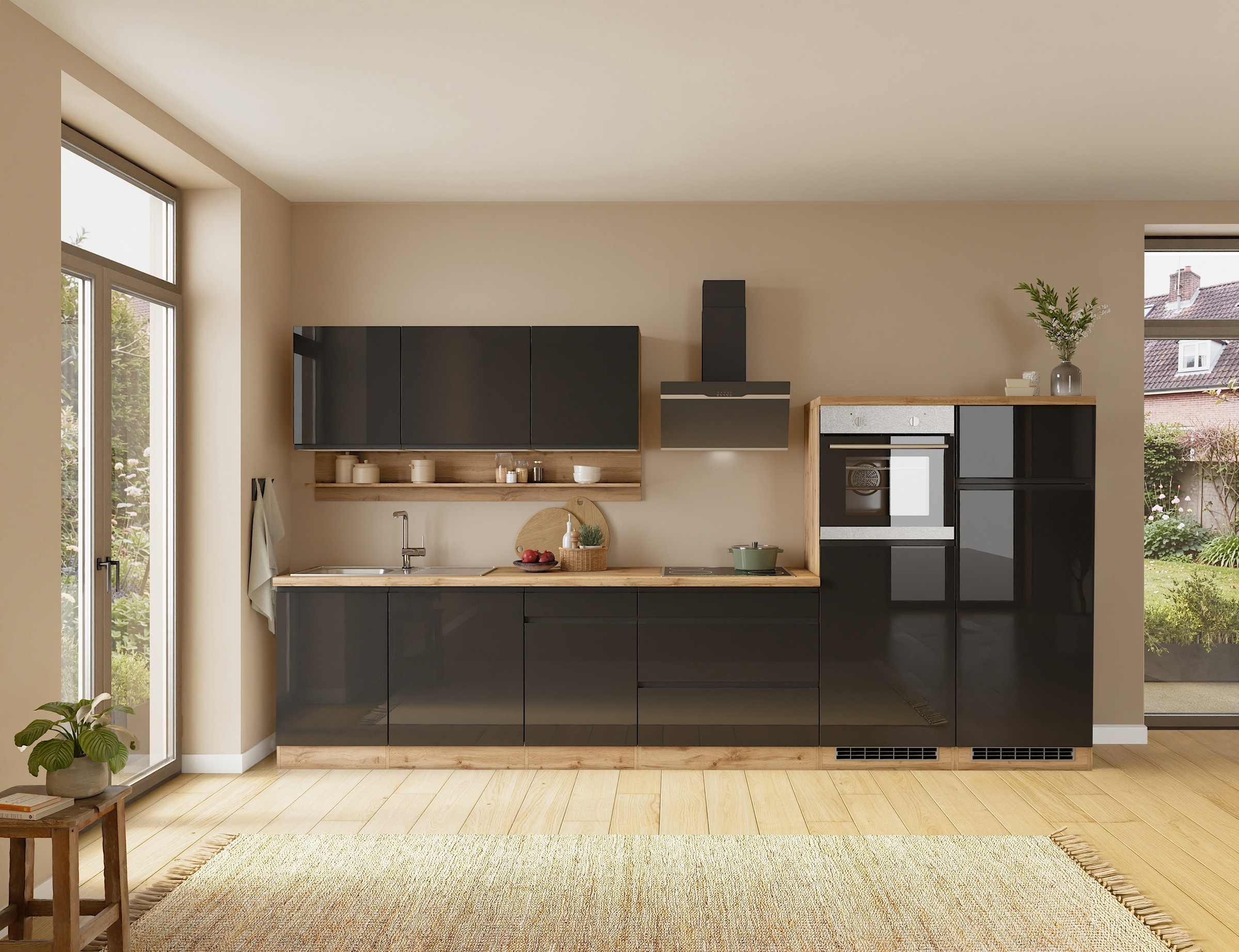 KOCHSTATION Küchenzeile »KS-Virginia,neu in verbesserter Ausführung« Arbeitsplatte 38 mm stark, Stauraum, Softclose,  Breite 360 cm, Softclose, wahlweise mit E-Geräten und Induktion