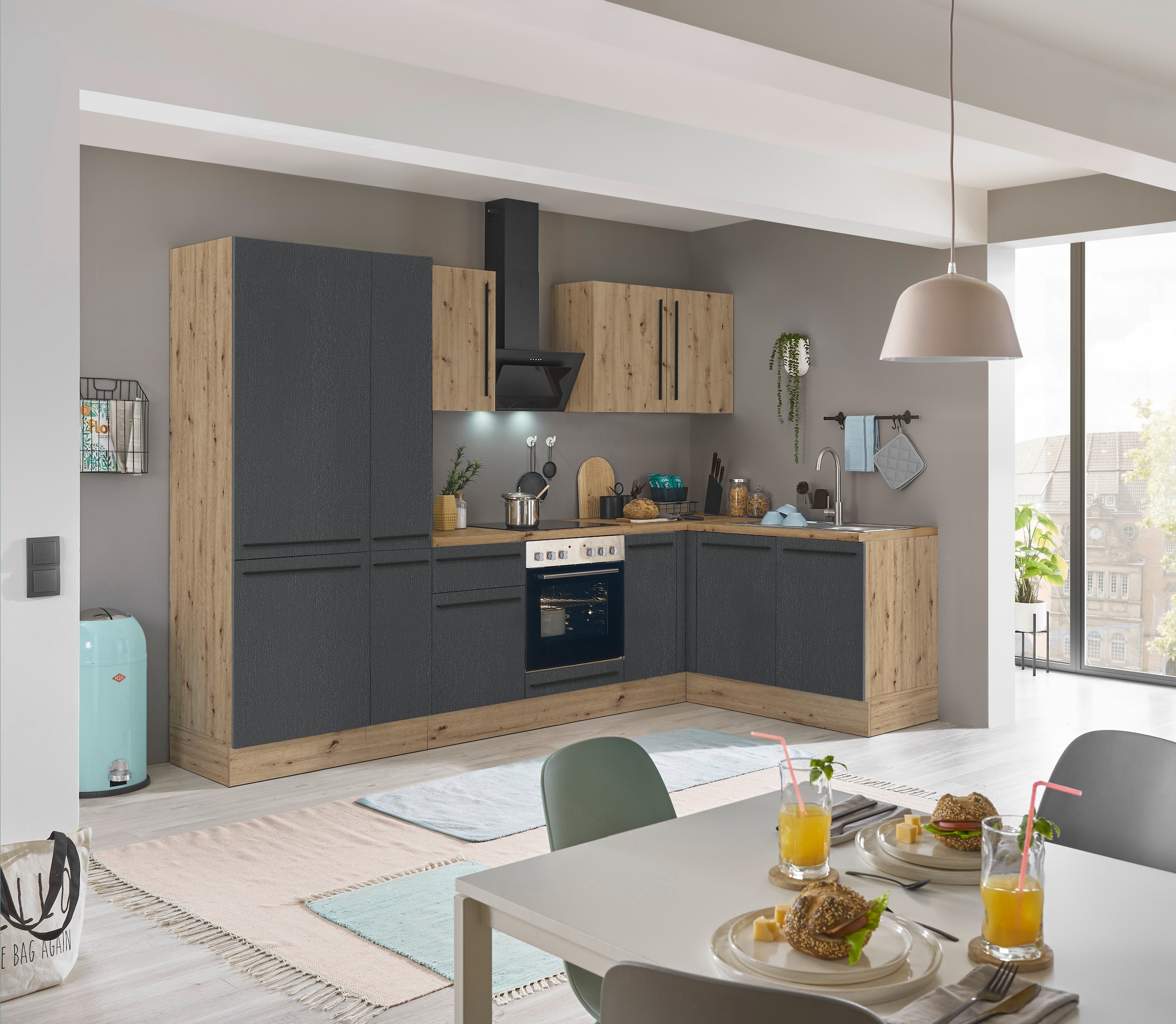 KOCHSTATION Winkelküche »Florida, Stellbreite 300x165 cm« wahlweise mit E-Geräten, mit Softclose für Türen und Schubkästen