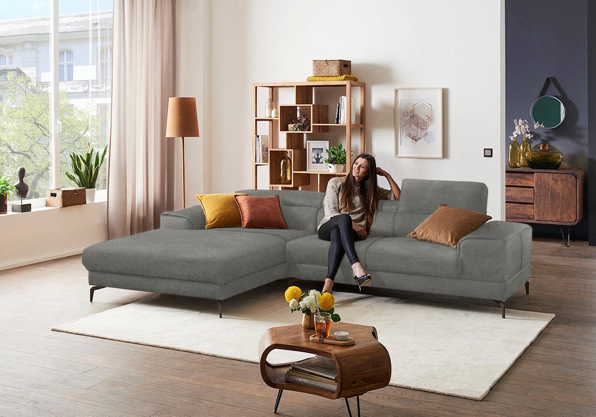 W.SCHILLIG Ecksofa »piedroo, Designsofa mit tollem Sitzkomfort, elegant und bequem, L-Form«, Kopfteilverstellung, wahlweise mit Sitztiefenverstellung, Breite 303cm