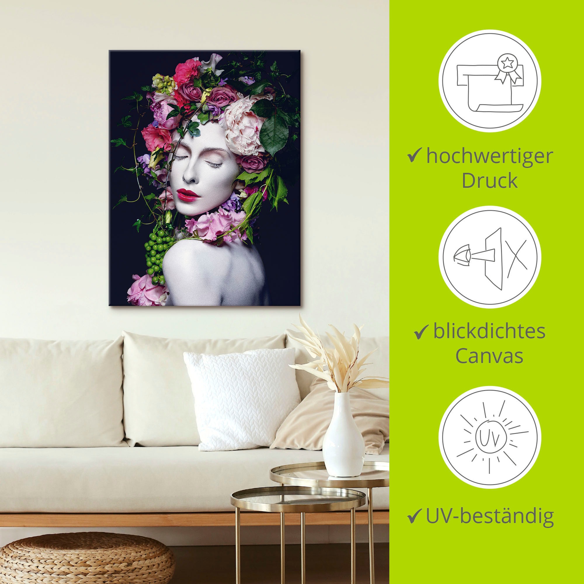 Artland Wandbild »Schöne Blumenkönigin«, Bilder von Frauen, (1 St.), als Alubild, Outdoorbild, Leinwandbild, Poster, Wandaufkleber