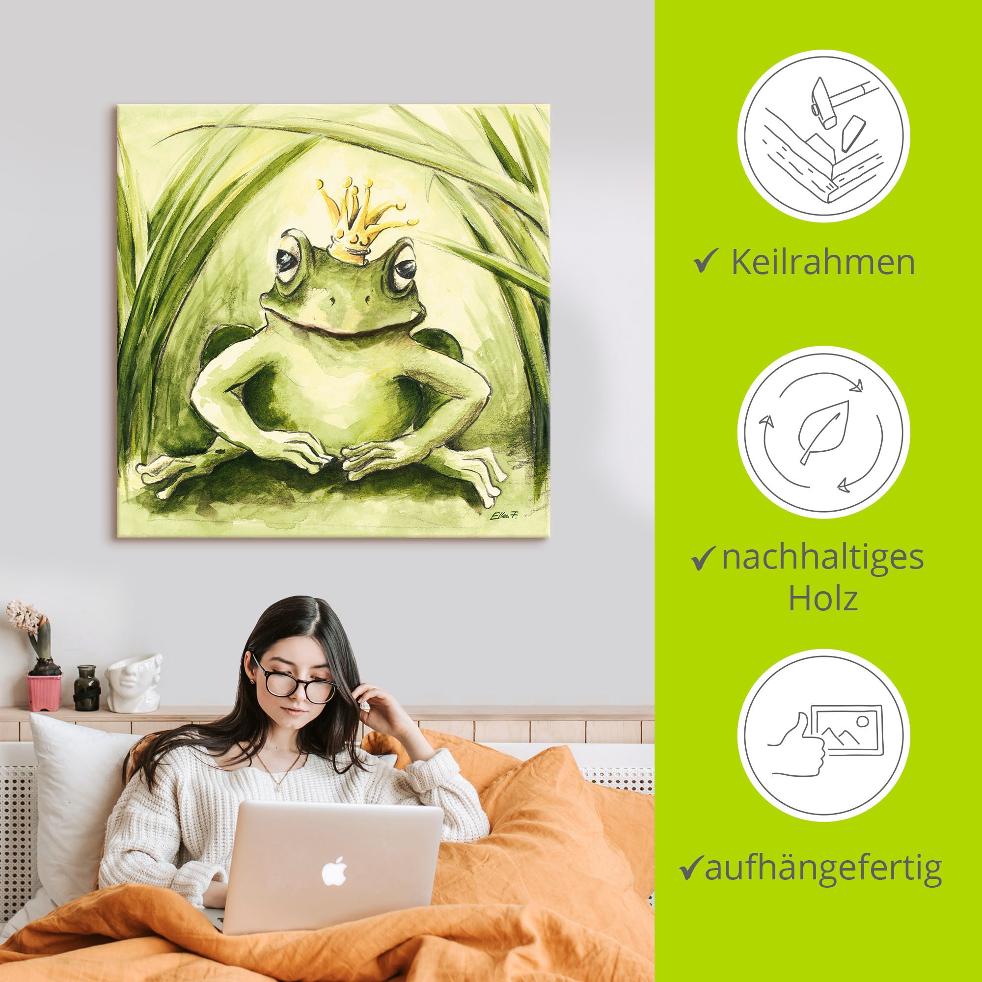 Artland Wandbild »Kleiner Frosch«, Geschichten & Märchen, (1 St.), als Alubild, Outdoorbild, Leinwandbild, Poster in verschied. Größen