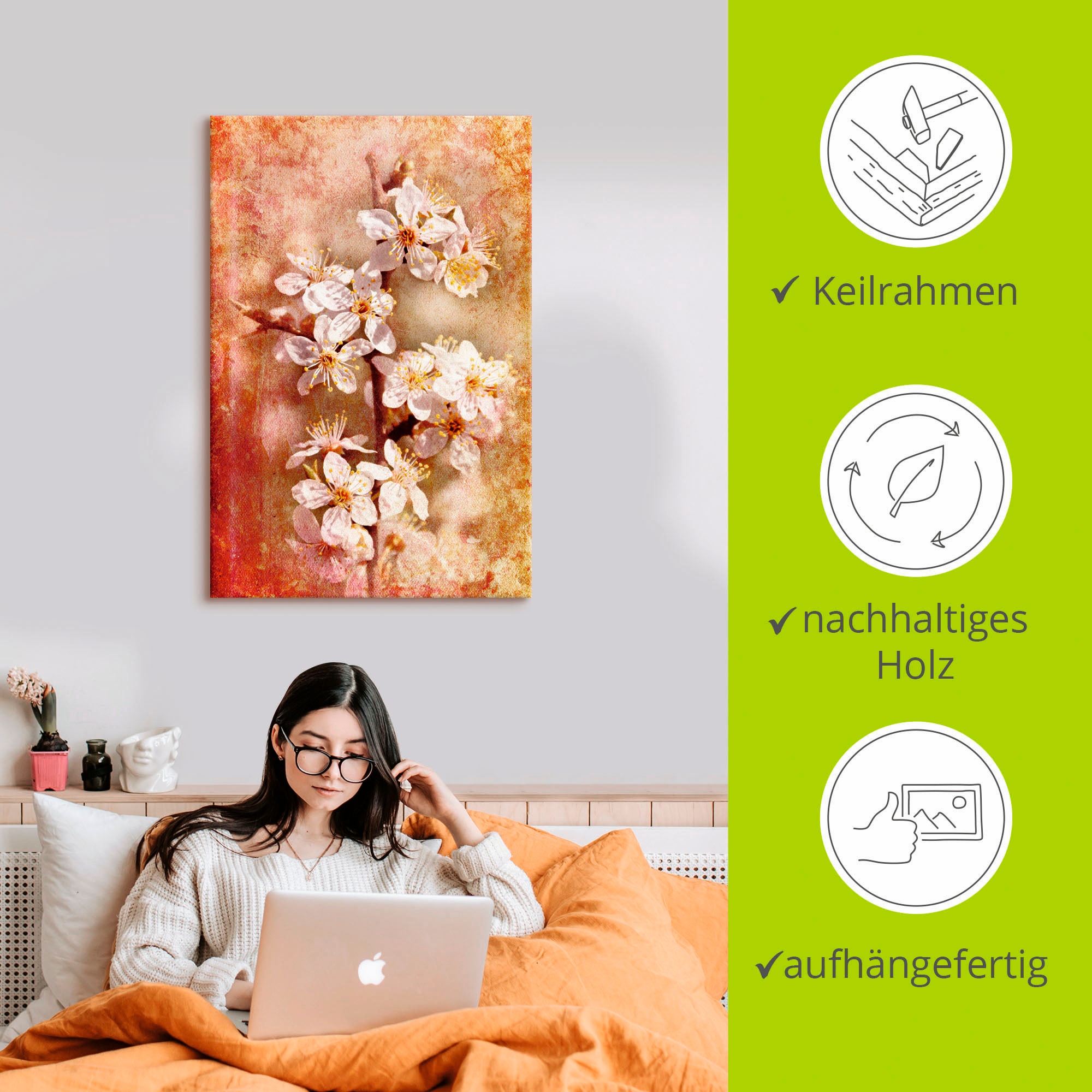 Artland Wandbild »Kirschblüten«, Blumen, (1 St.), als Leinwandbild, Poster in verschied. Größen