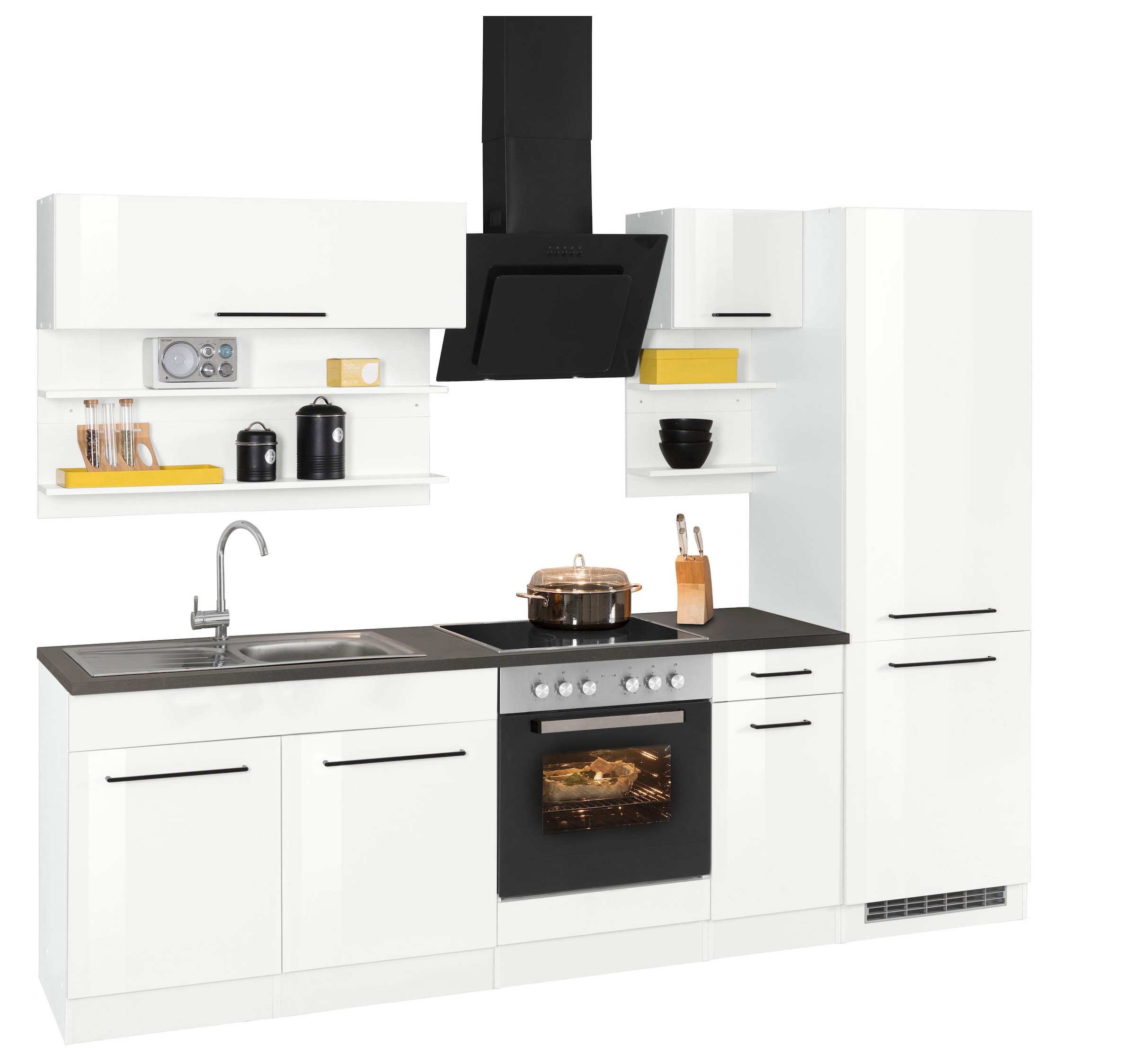 KOCHSTATION Küchenzeile »KS-Tulsa« ohne E-Geräte, Breite 270 cm, schwarze Metallgriffe, MDF Fronten