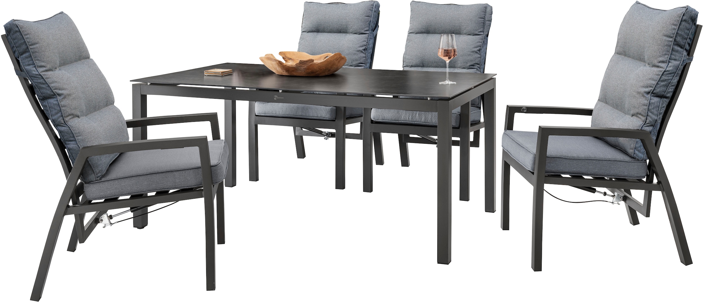 Destiny Garten-Essgruppe »GARDA CREMONA«, (9 tlg.), 4 Hochlehner inkl. Auflagen, 1 Tisch 160x90x74 cm