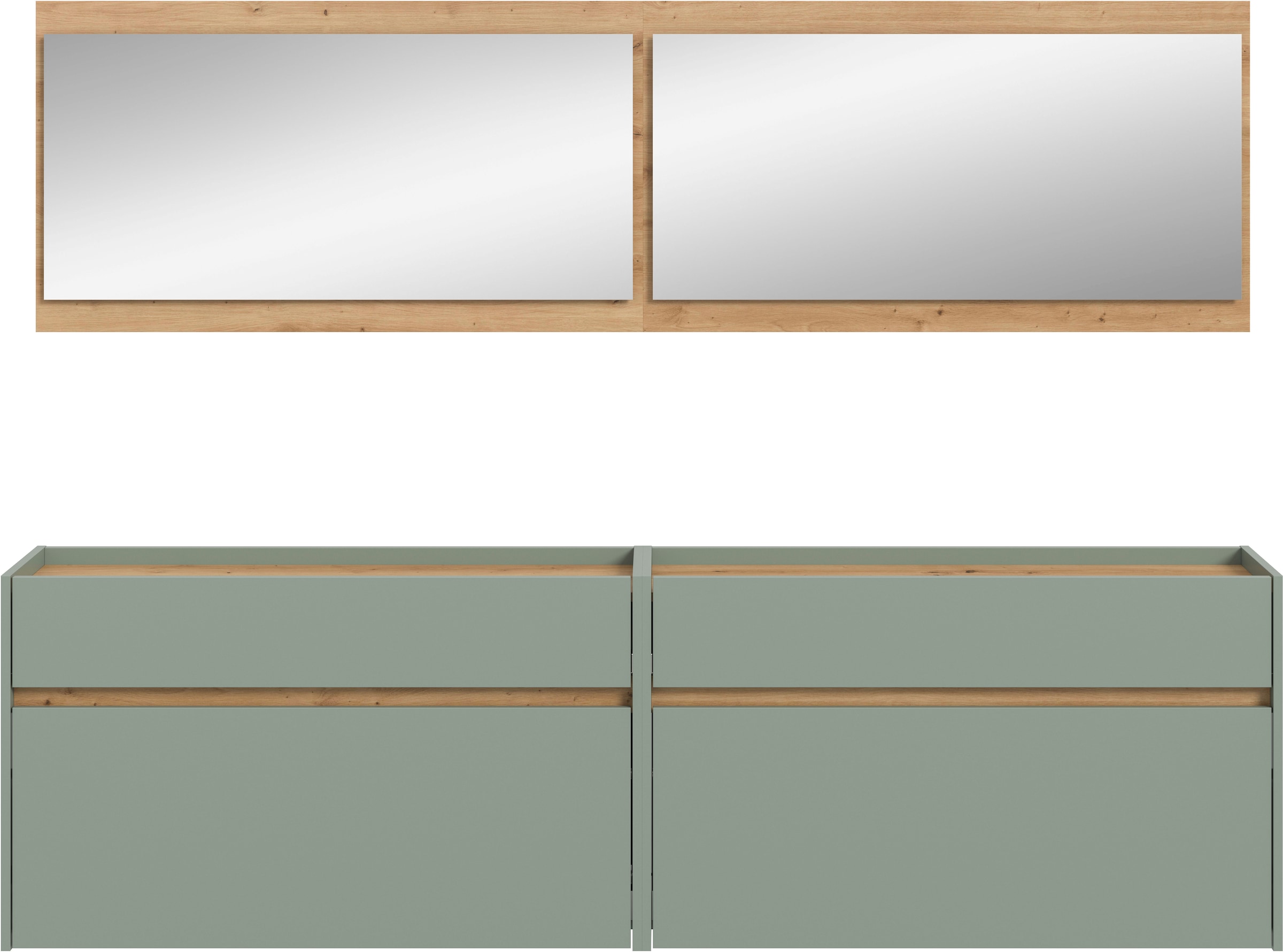 INOSIGN Garderoben-Set »EVRID, 4-teilig, Breite 220 cm, individuell hängbar & erweiterbar«, (4 St., best. aus: 2x Kommode und 2x Spiegel), Garderobenkombination, Garderobe, Wandgarderobe, Flur, Diele