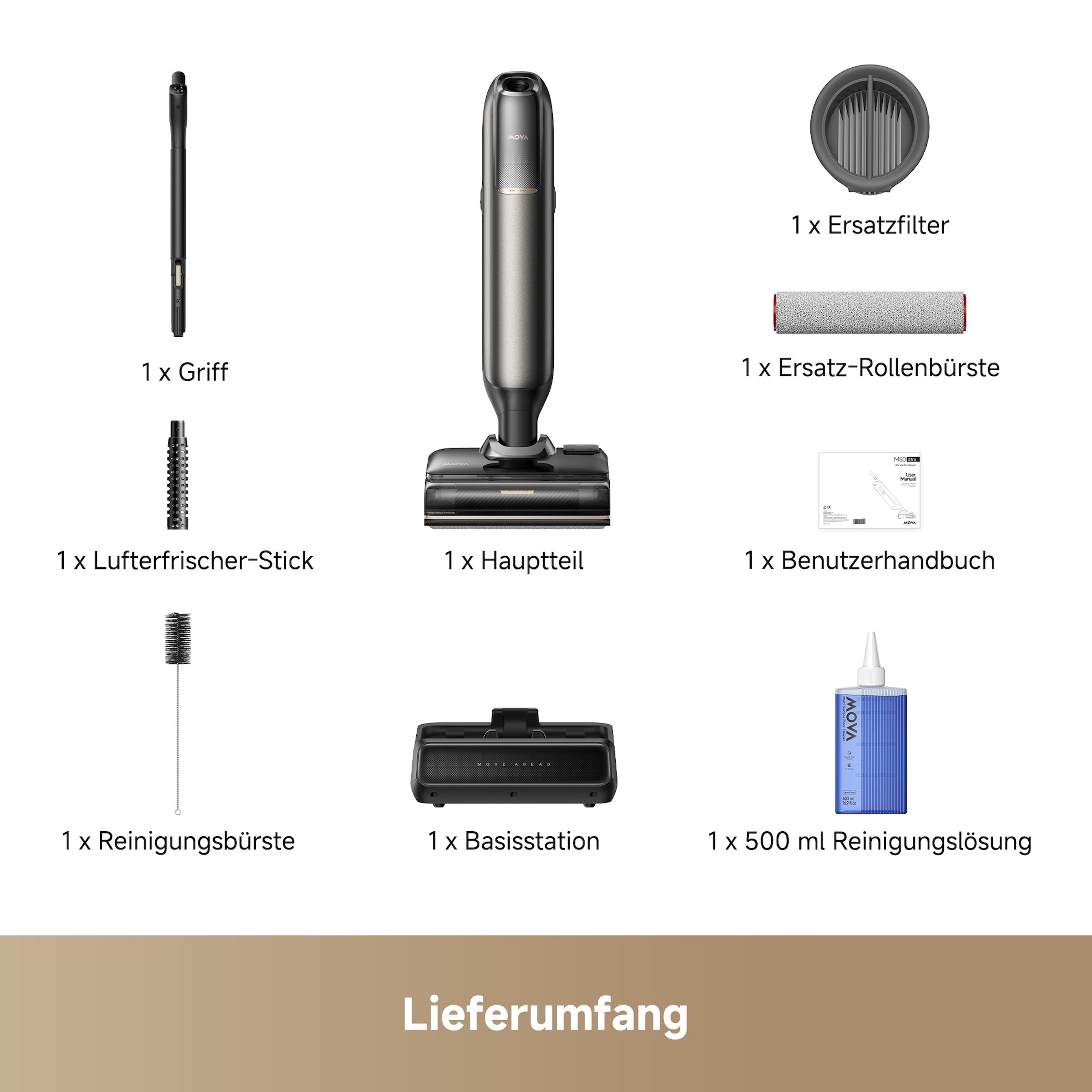 Mova Nass-Trocken-Sauger »M50 Ultra, KI-Reinigung,« Klappbares 180°-Design, selbstreinigende Bürste, 22.000Pa Saugkraft