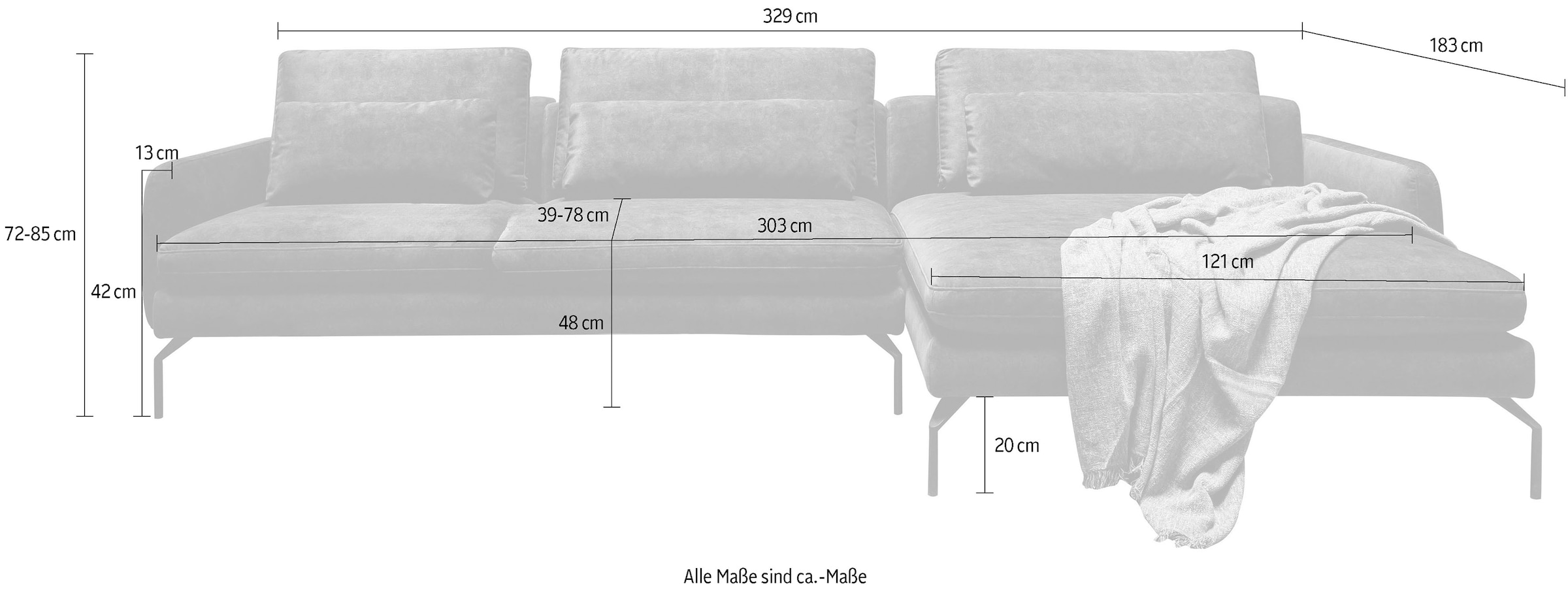 exxpo - sofa fashion Ecksofa »Komfortsofa Look, moderner Webvelours Bezug, extrabreite Sitzflächen«, komfortabler Sitz, L-Form, Breite 329cm, hoher Designfuß, OTTOs Choice