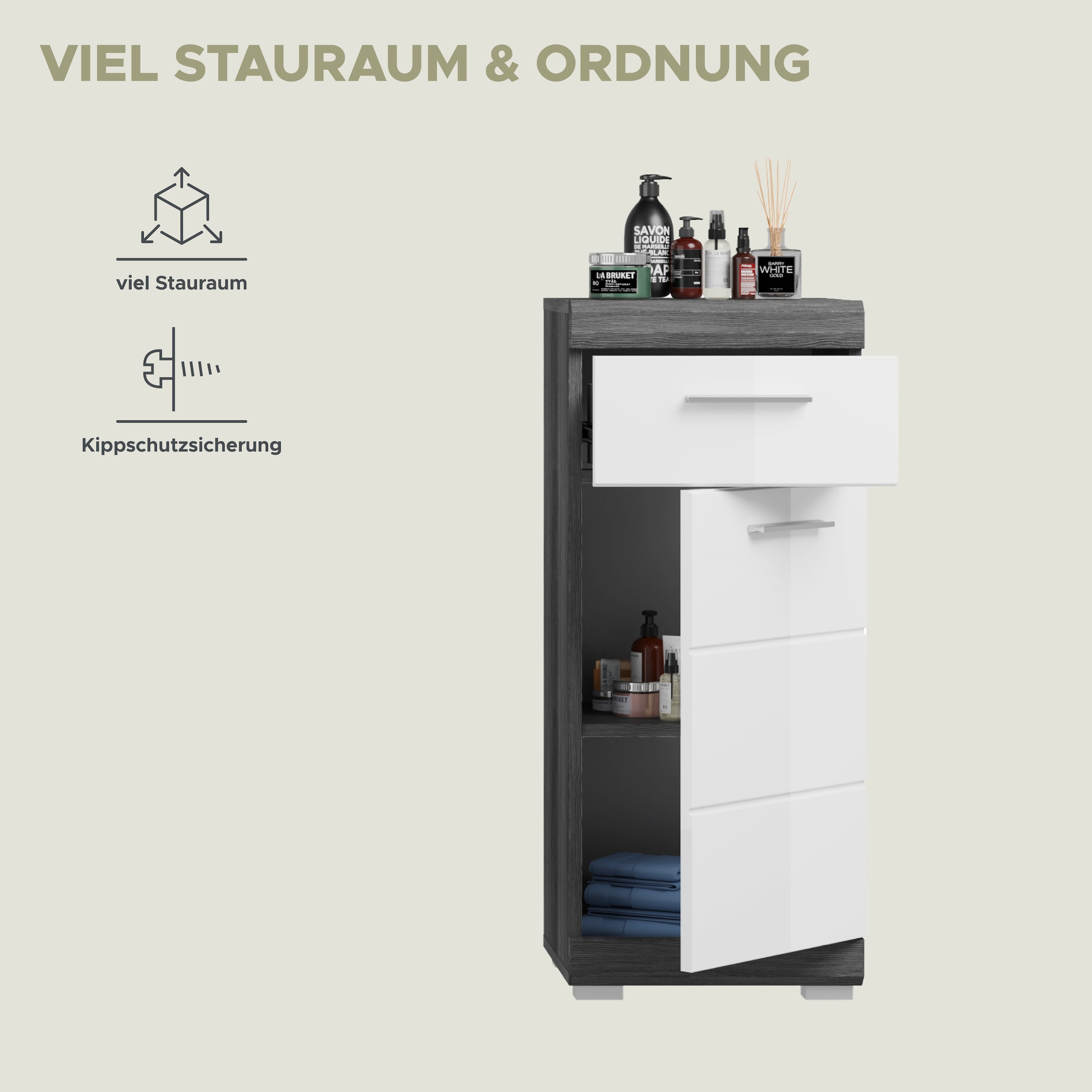 INOSIGN Unterschrank »Siena, Breite 37cm, 1 Tür, 1 Schubkasten, 2 Fächer, MDF-Front«, (1 St.), in verschiedenen Farben erhältlich, Badmöbel, Badschrank, Kommode, Bad