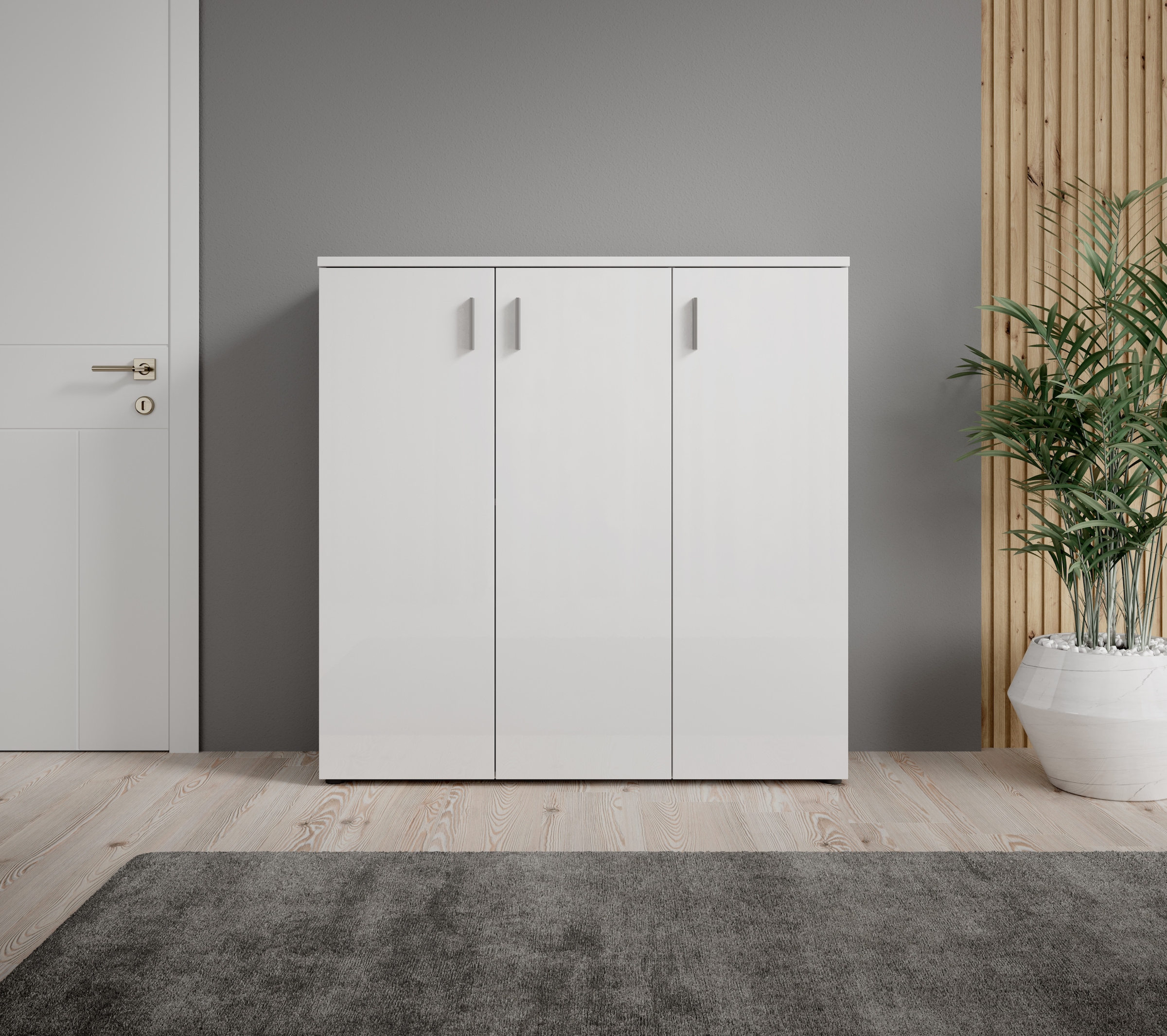HBZ Schuhschrank »Lincoln weiß Glanz, BxHxT 120x120x35 cm«, (1 St.), Schuhschrank mit 3 Türen, 8 Einlegeböden verstellbar, 2 feste Böden