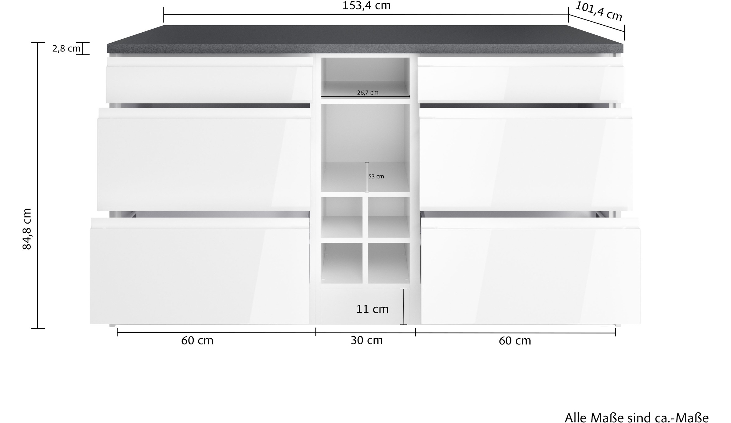 HELD MÖBEL Kücheninsel »Virginia«, Breite 153 cm, MDF-Fronten, Flaschenregal