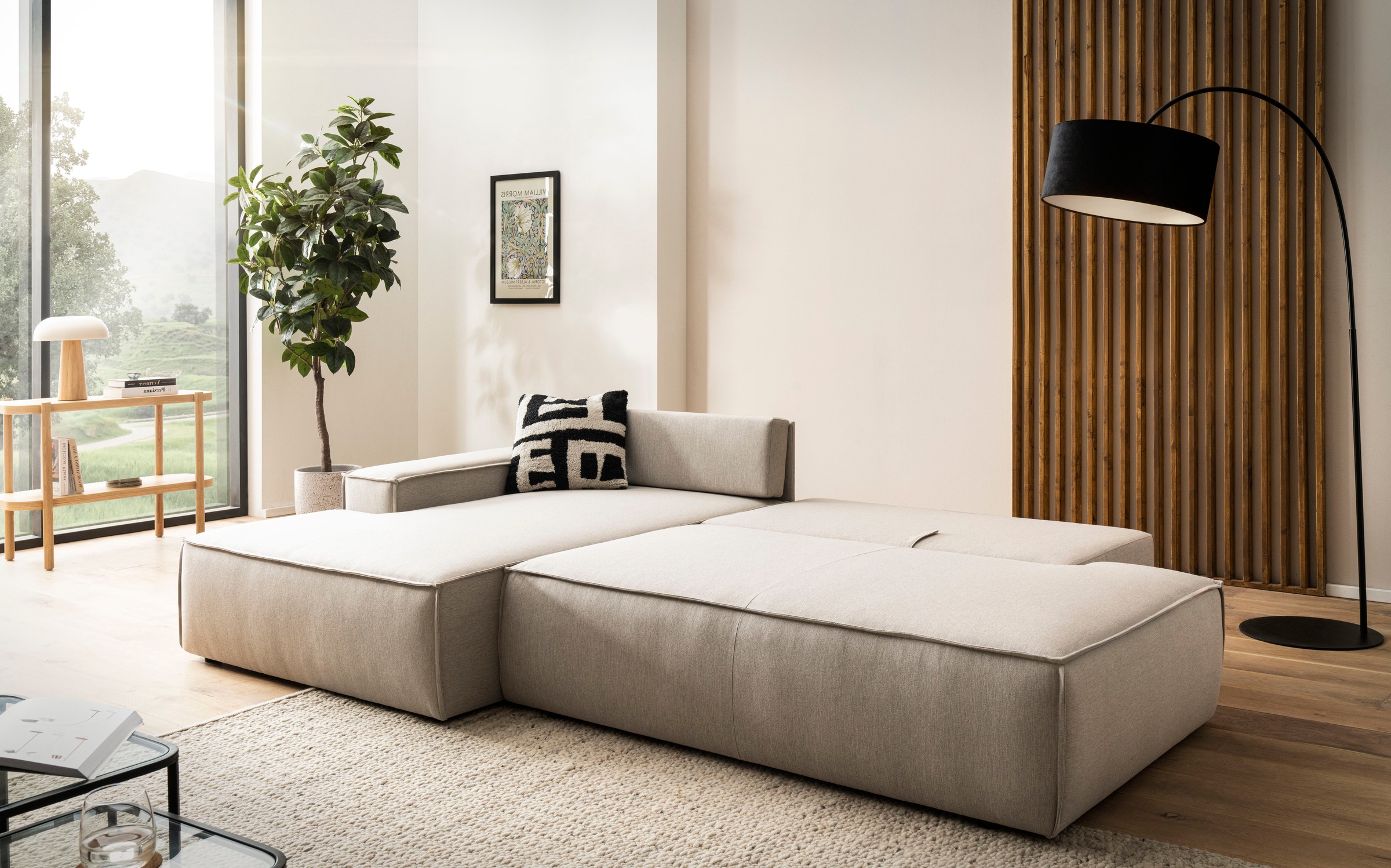 Home affaire Ecksofa »SHERWOOD, Schlafsofa in L-Form offen (275cm), Cord, Leinenoptik«, Schlaffunktion und Bettkasten, Kedernaht, hoher Sitz- & Liegekomfort