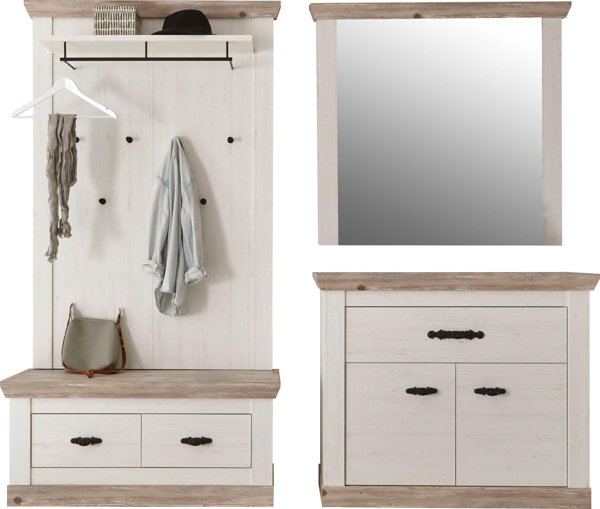 Home affaire Garderoben-Set "Florenz" 4 tlg. bestehend aus 1 Bank, 1 Paneel günstig online kaufen