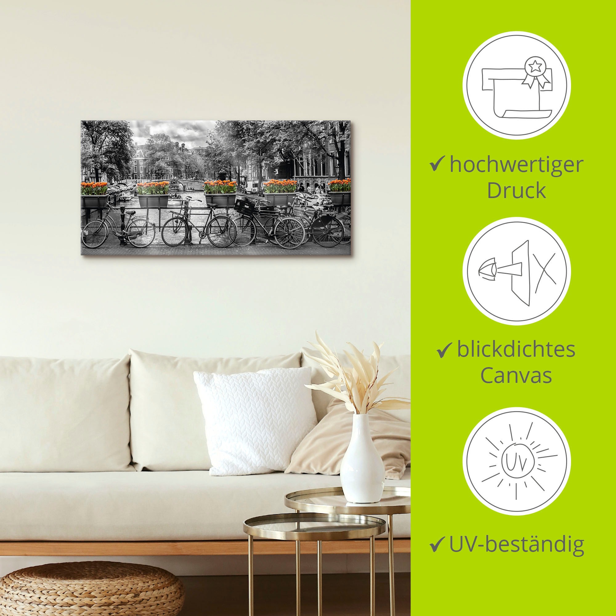 Artland Wandbild »Amsterdam Herengracht I«, Fahrräder, (1 St.), als Leinwandbild, Poster, Wandaufkleber in verschied. Größen