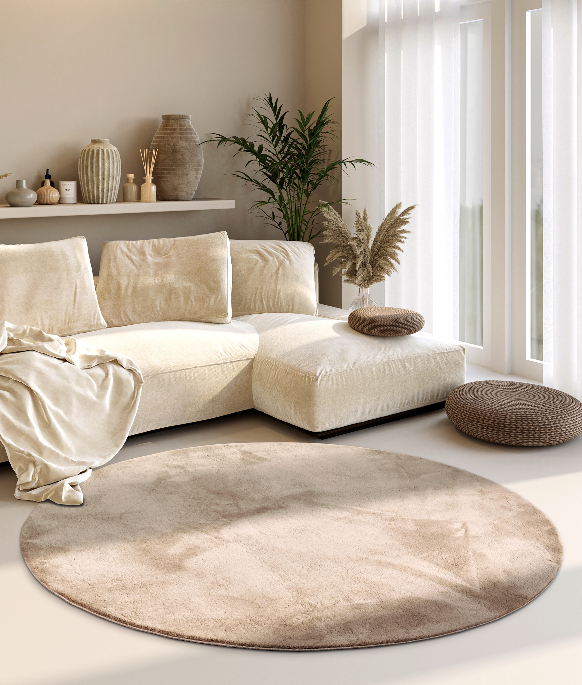 Villeroy & Boch Teppich »Leon«, rund, 15 mm Höhe, Langflor, Shaggy, einfarbig, flauschig, weich, glänzend, modern, uni
