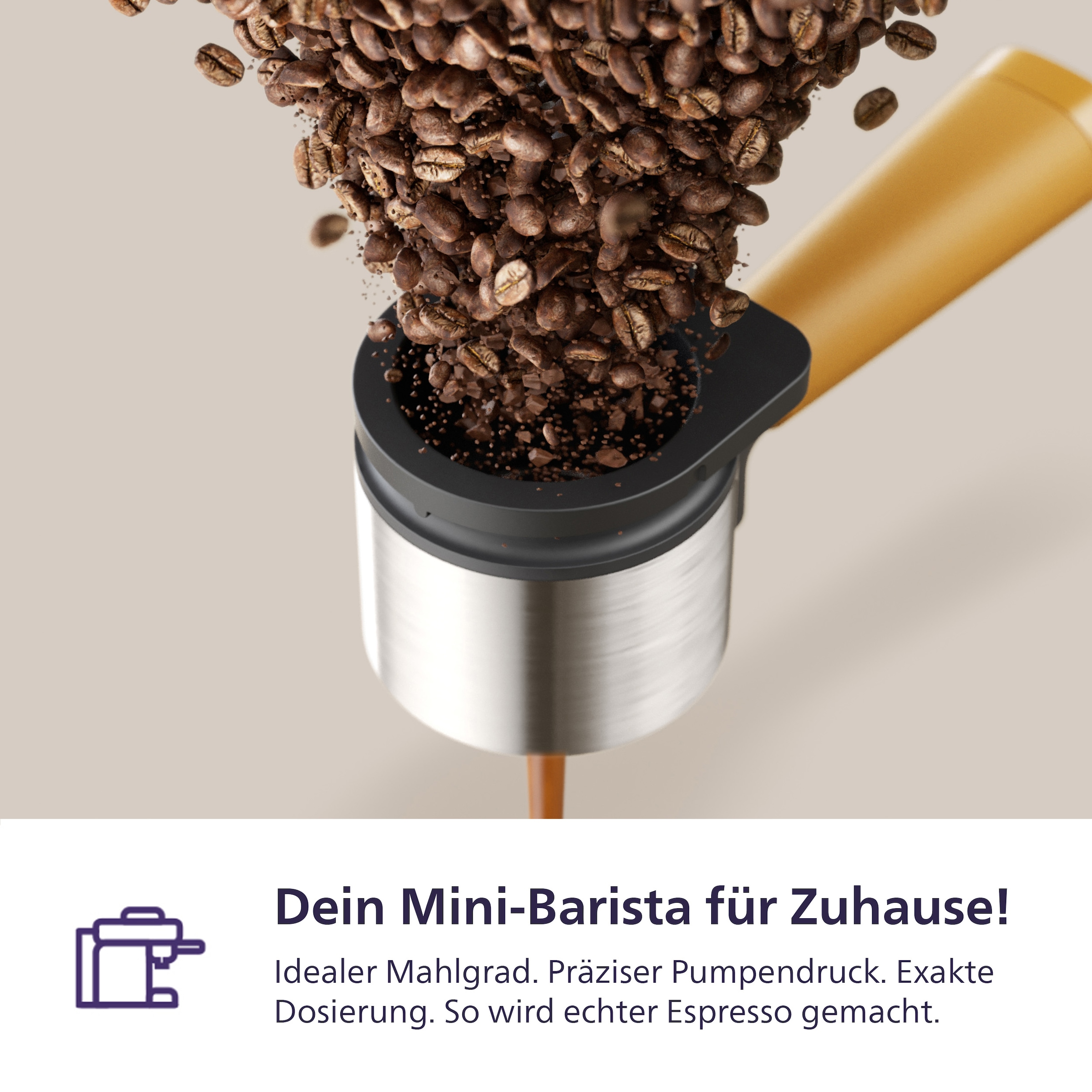 PHILIPS baristina Espressomaschine »BAR303/00 mit Mahlwerk für ganze Bohnen, Milchaufschäumer inkl.« 16 bar Pumpendruck, Naturweiß