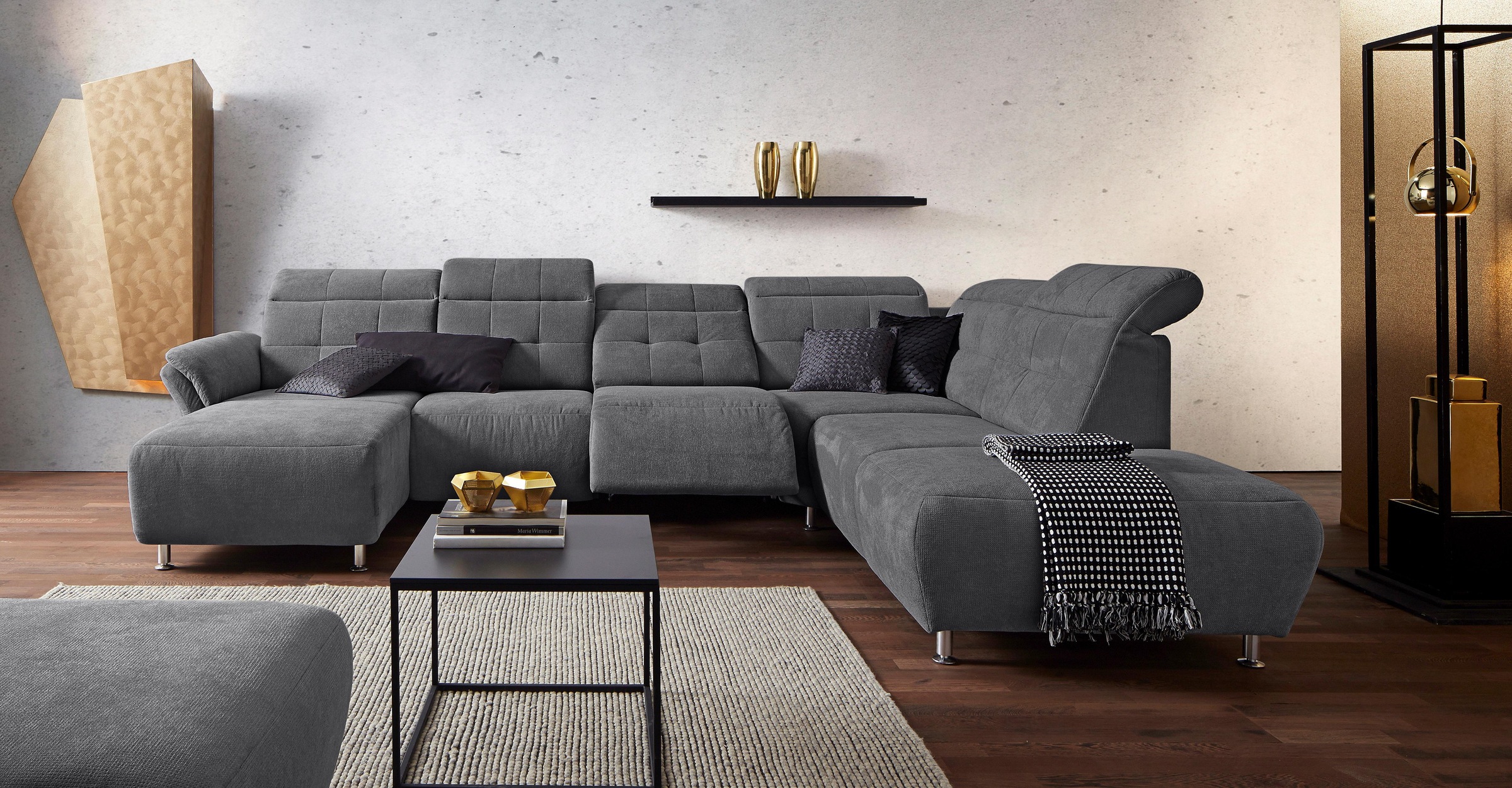 Places of Style Wohnlandschaft »Manhattan U-Form«, 2 Sitze mit elektrischer Relaxfunktion, verstellbare Armlehnen