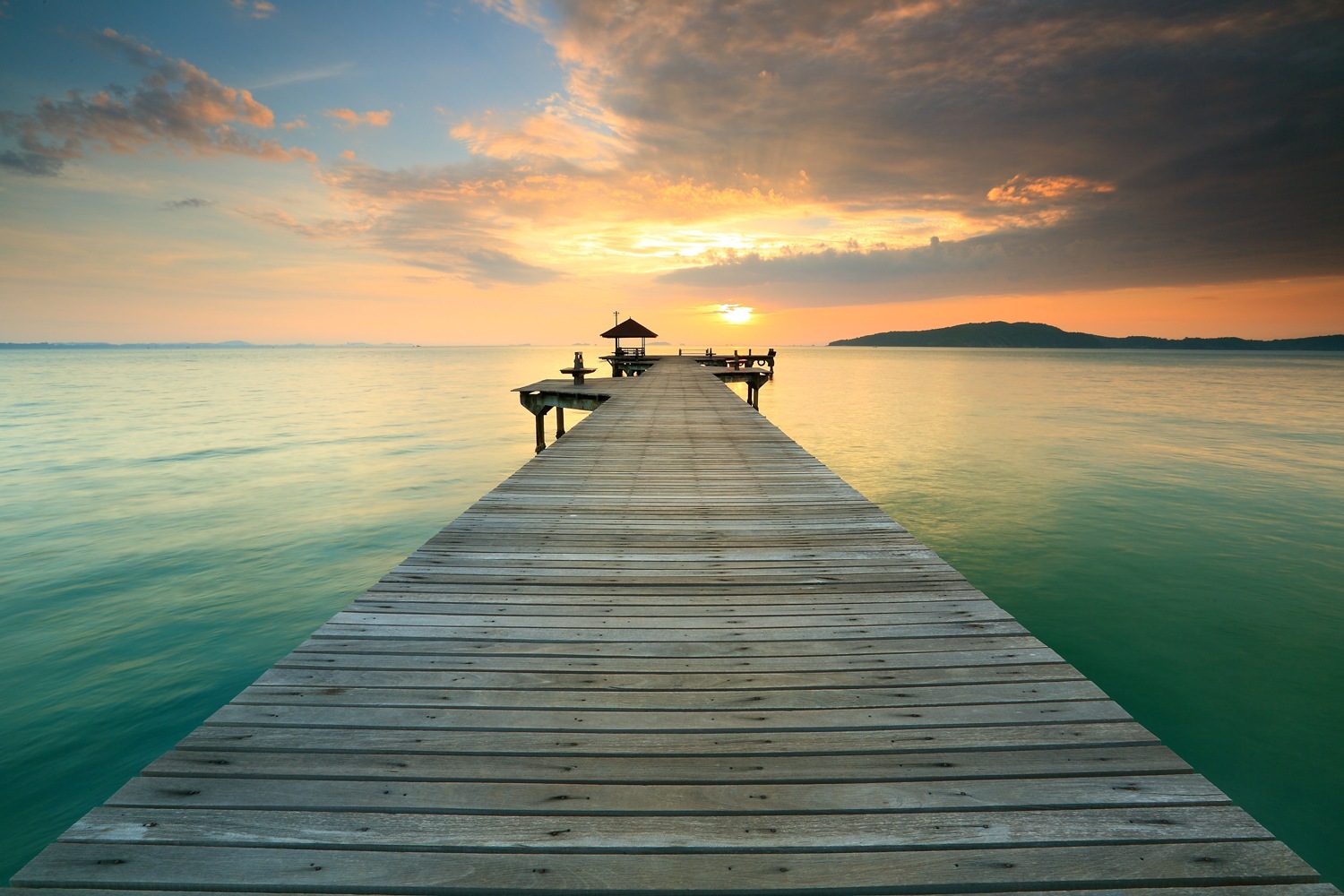 queence XXL-Wandbild »Akustikbild Steg Bali Sonnenuntergang« Bilder vom Son günstig online kaufen