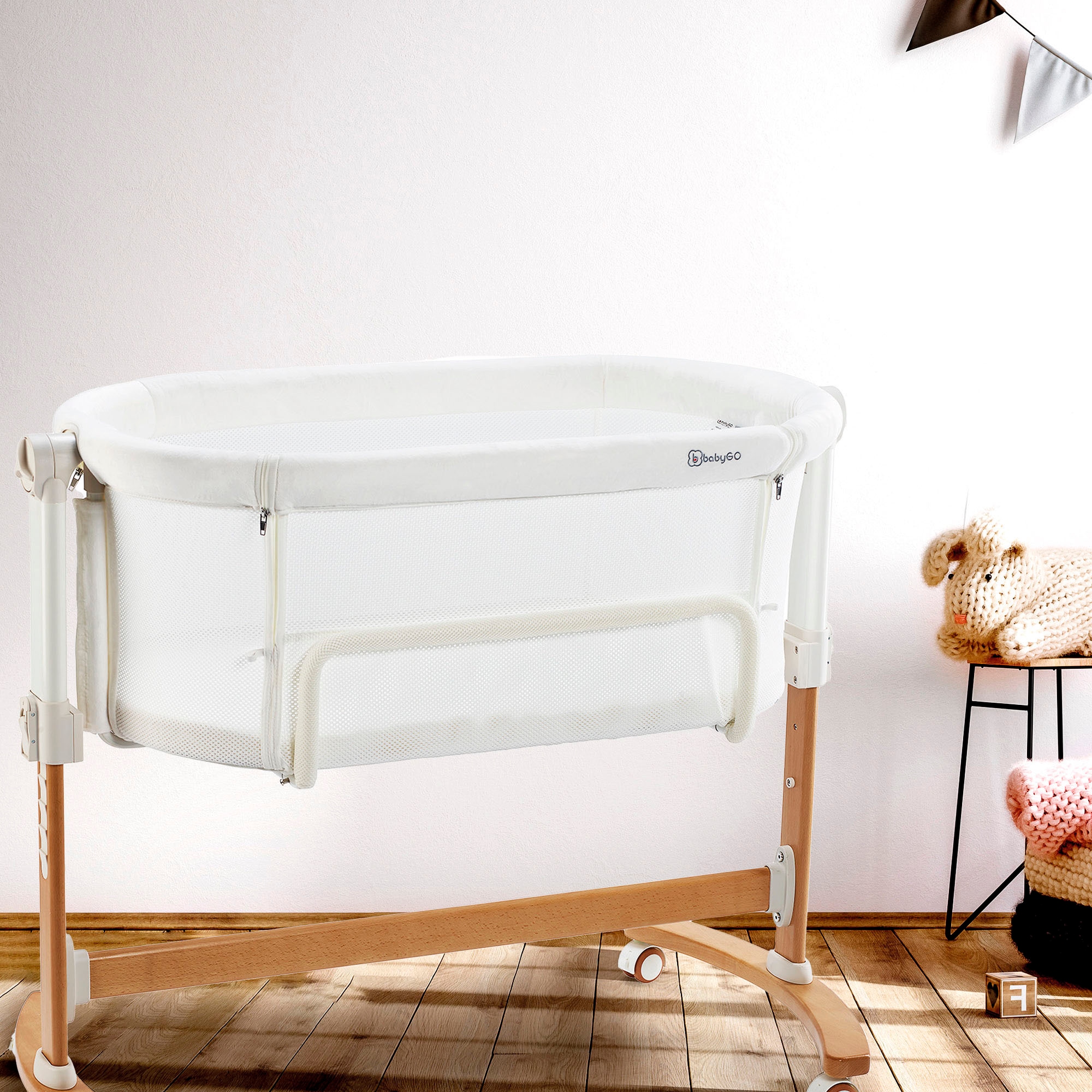 BabyGo Beistellbett »Amila, beige white«, mit Schaukelfunktion