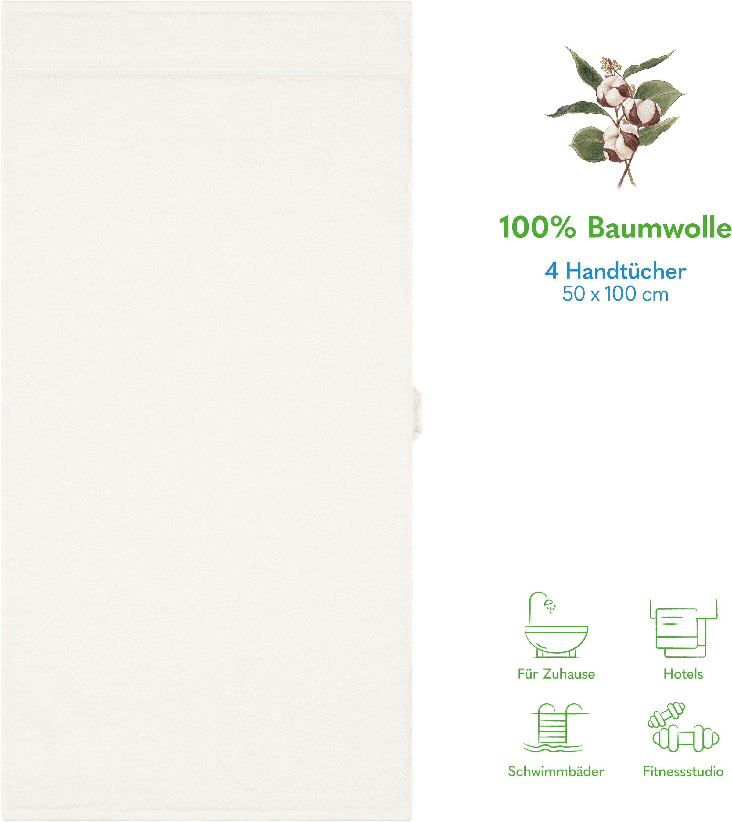 HAMMETEX Handtuch Set »4er Set Handtücher 50x100 cm, 100% Baumwolle, Weich & Saugstark«, (Set, 4 St., 4), mit Bordüre, einfarbig, weich