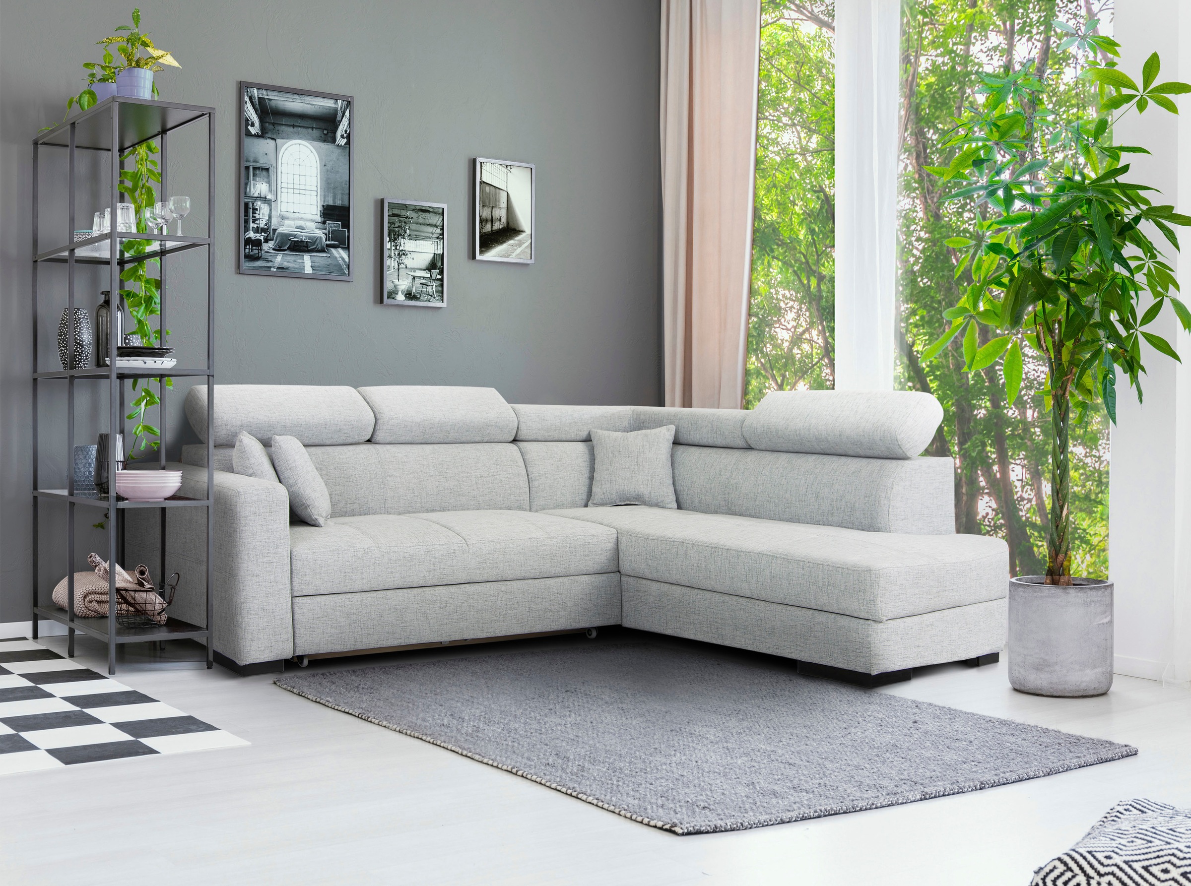 Home affaire Ecksofa »Tulio L-Form«, wahlweise mit Bettfunktion und Bettkasten, incl. 3 Zierkissen