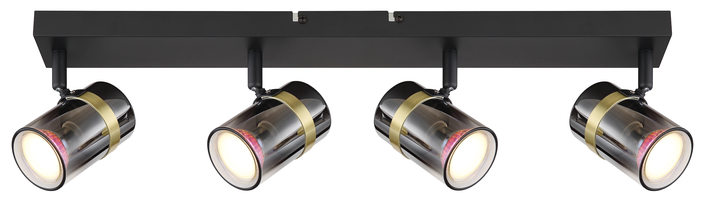GLOBO LIGHTING Deckenstrahler »TRABBY«, Leuchtmittel GU10 | ohne Leuchtmittel, Deckenspot/schwarz/Glas rauchfarben/messingfarben/Flur/Wohnzimmer