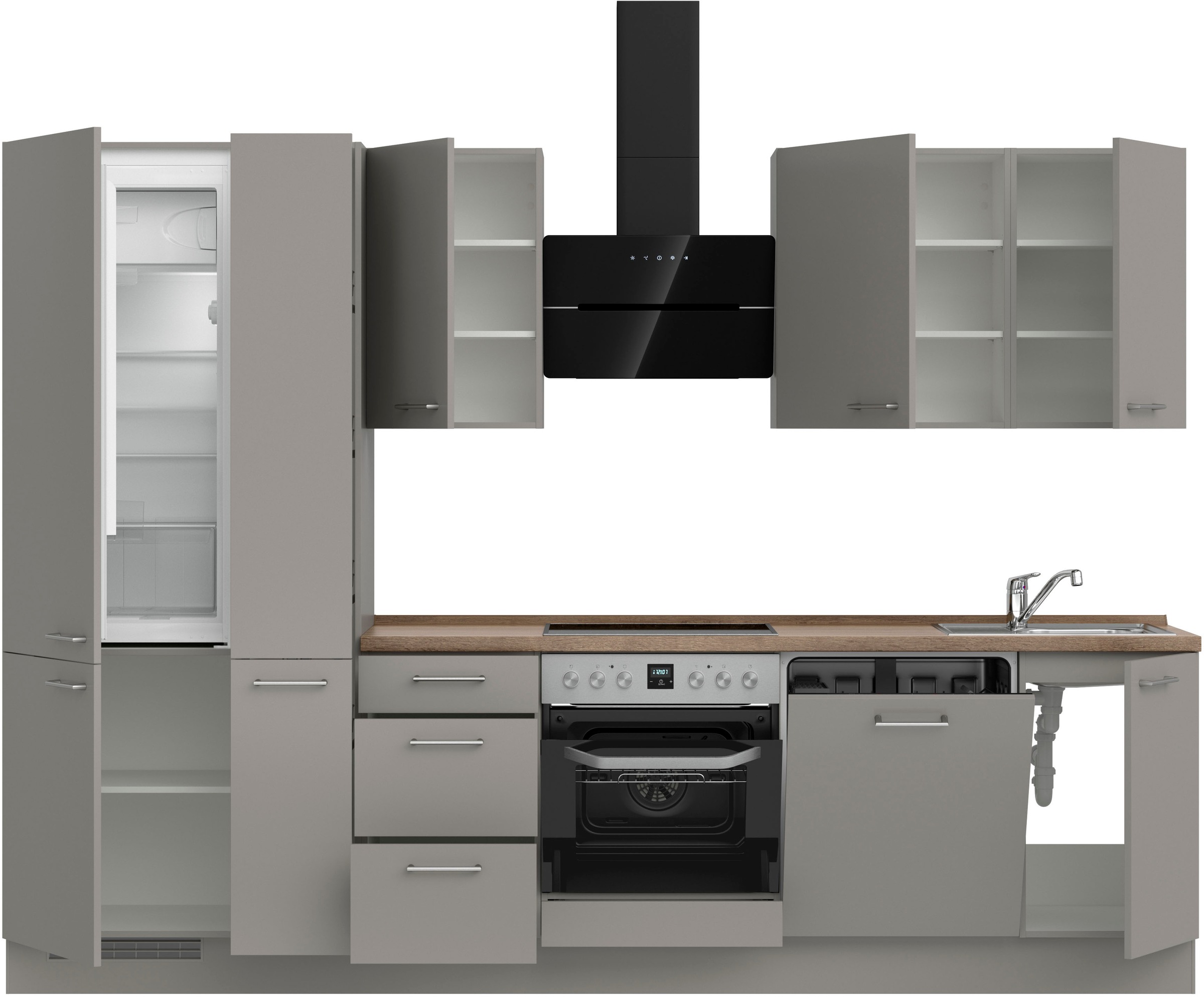 nobilia® Küchenzeile »"Laser II"«, vormontiert, Ausrichtung wählbar, Breite 300 cm, wahlw. mit E-Geräten