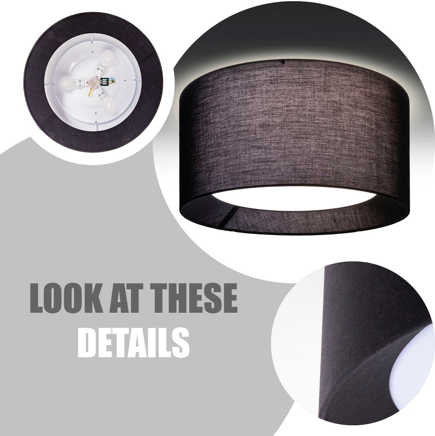 Paco Home Deckenleuchte »DRUM« E27 Rund Arbeitszimmer Textilschirm 3 x E27 Modern Geschlossen Uni