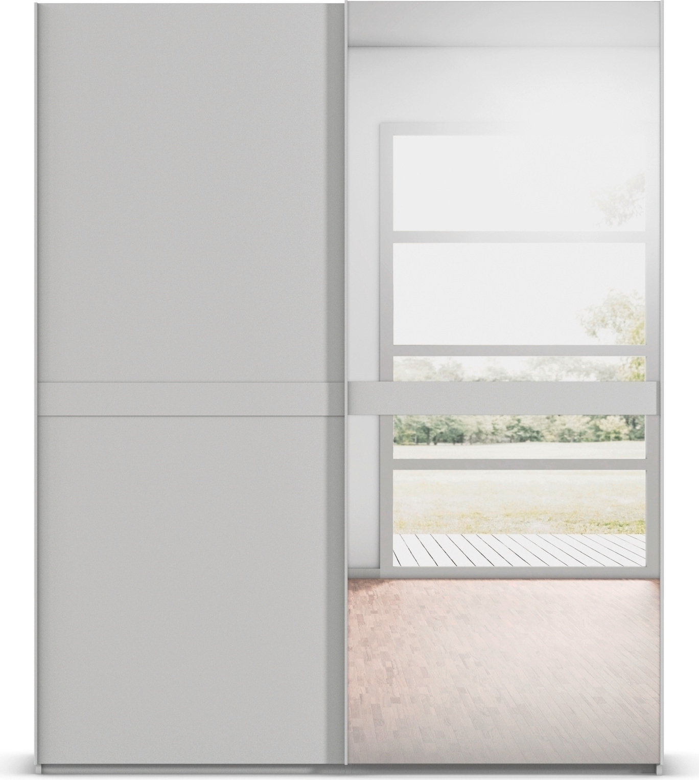 rauch Schwebetürenschrank »Kleiderschrank Schrank Garderobe Schlafzimmerschrank SCALE-LINE«, edle Optik mit Bauchbinde in Korpusfarbe mit Spiegel MADE IN GERMANY