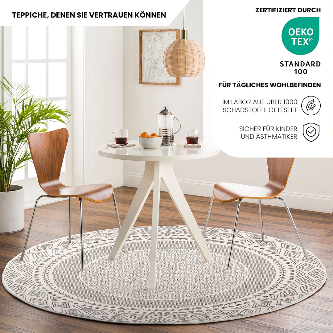 Livabliss Teppich »MONACO«, rund, 14 mm Höhe, Skandinavischer Teppich, Kurzflor Boho-Wohnzimmerteppich
