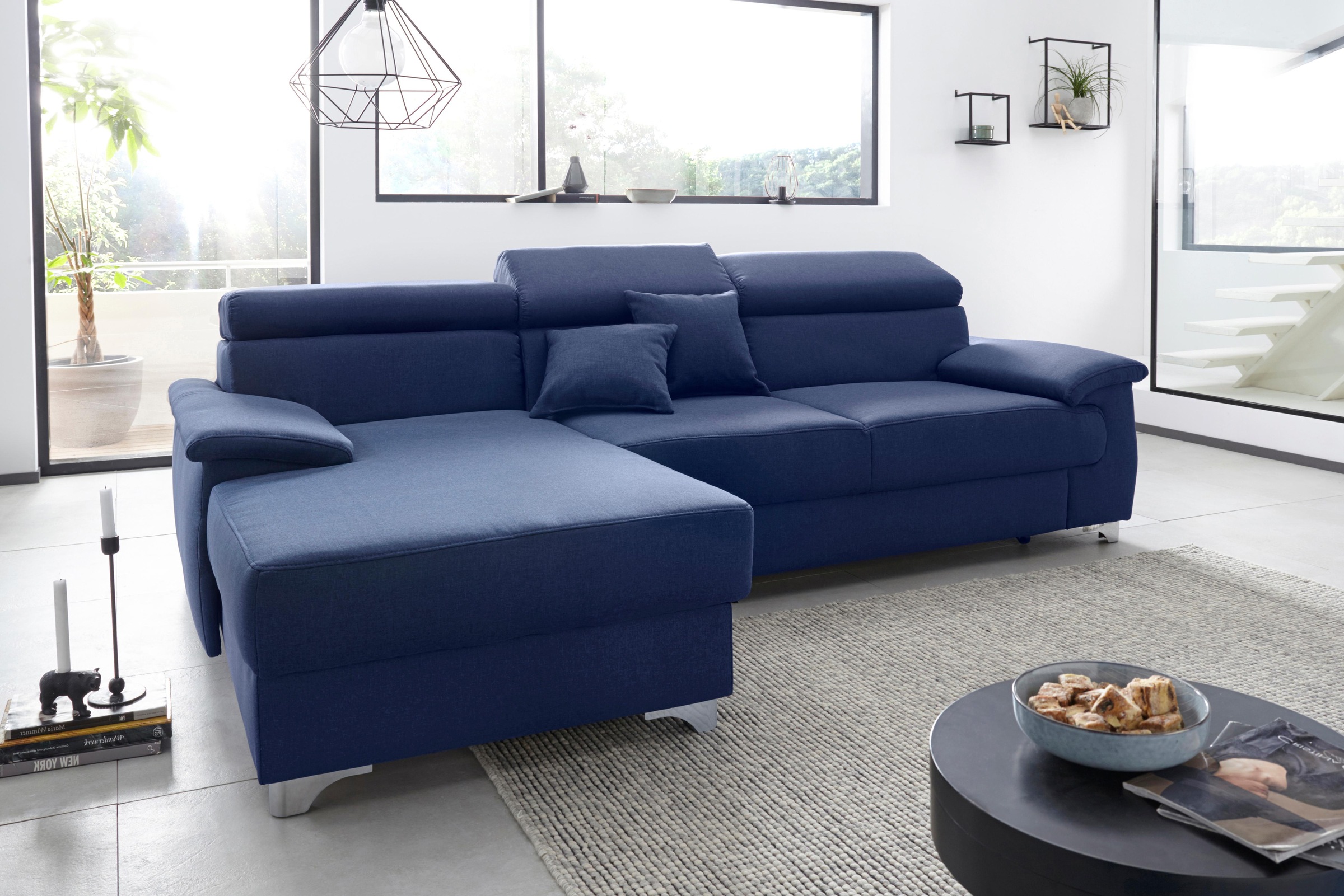 DOMO collection Ecksofa »Mira, inklusive Kopfteilverstellung für mehr Wohlfühlkomfort, L-Form«, wahlweise mit Bettfunktion und Bettkasten, elegant und modern