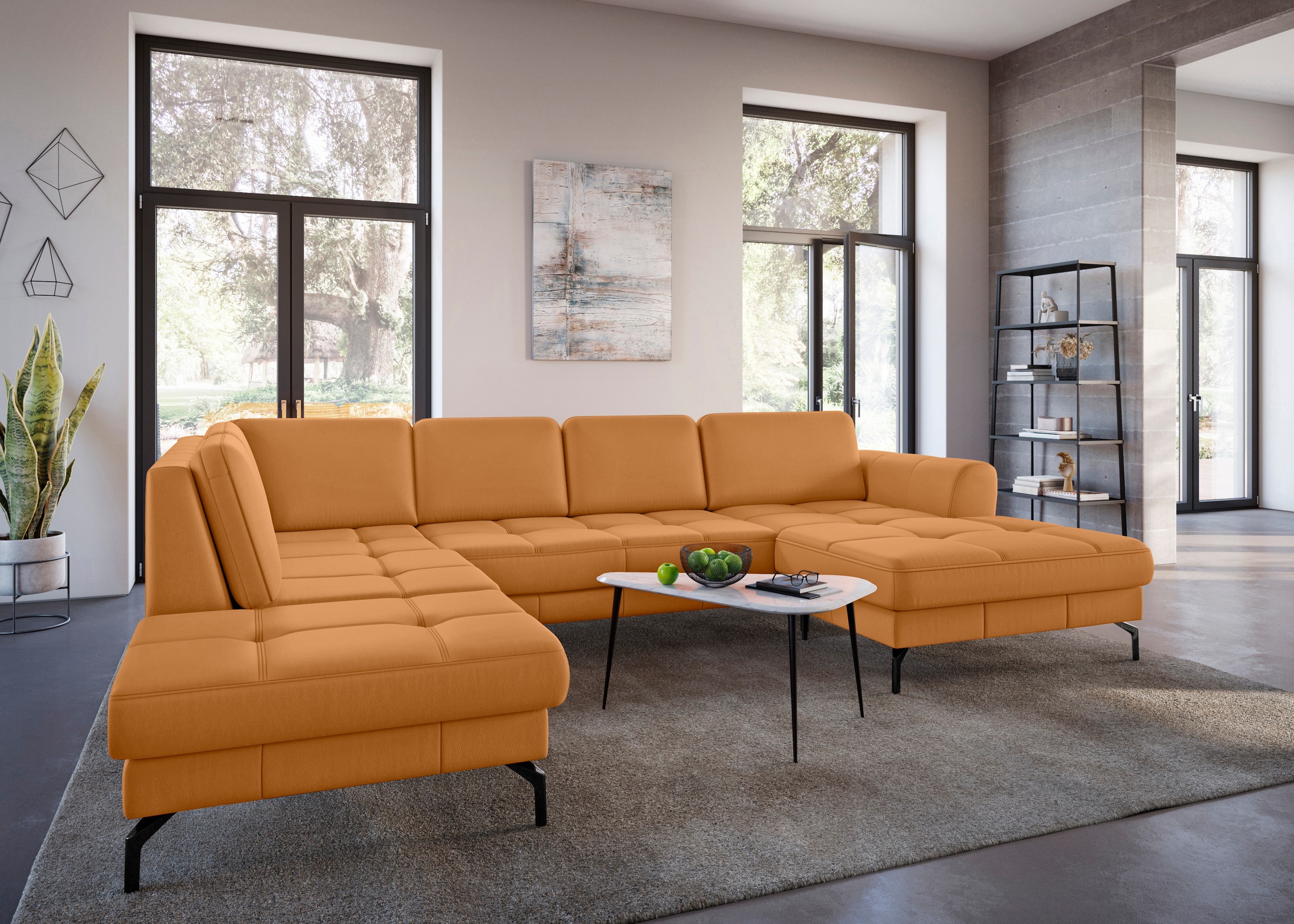 sit&more Wohnlandschaft »Bendigo U-Form«, inklusive Sitztiefenverstellung, Bodenfreiheit 15 cm, in 2 Fußfarben