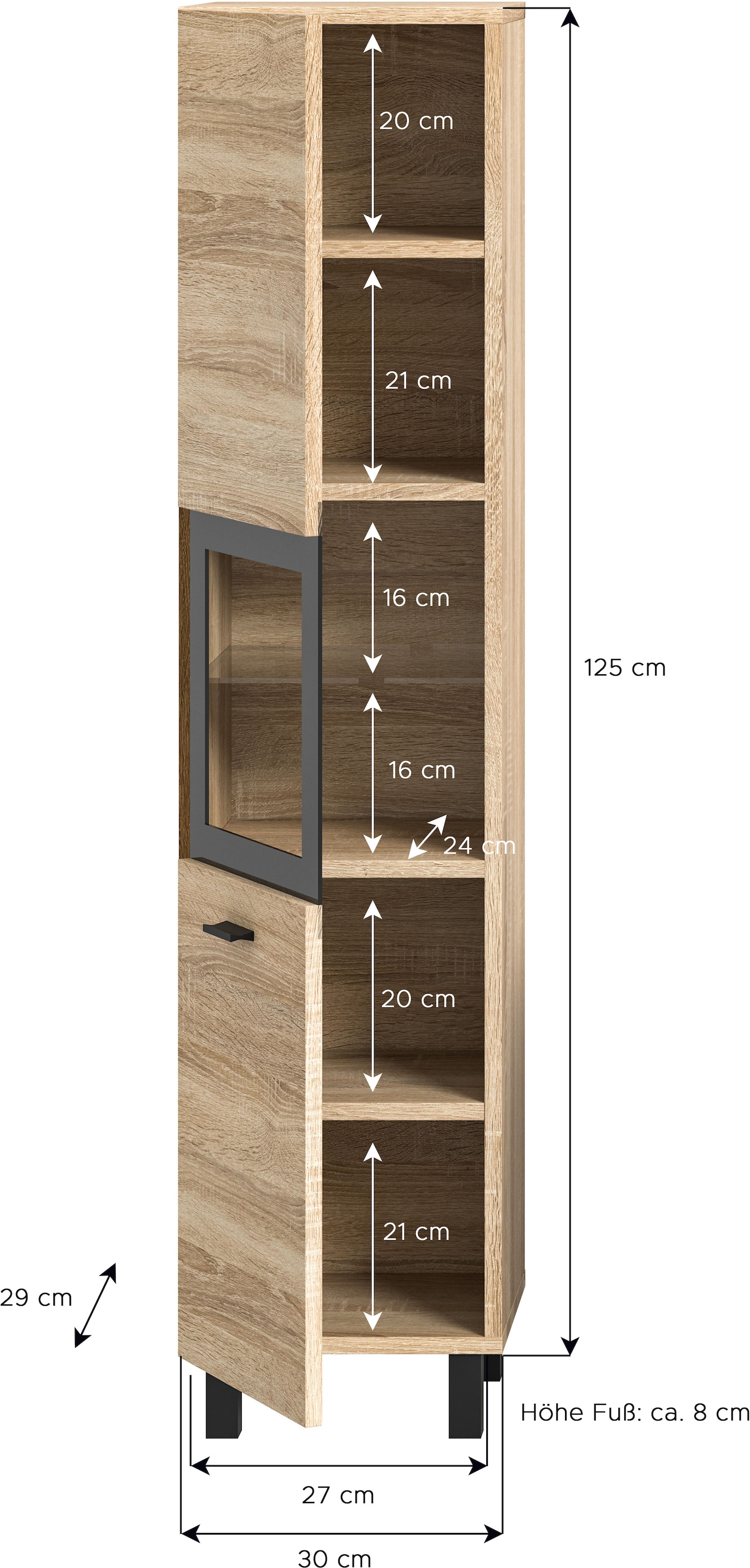 welltime Hochschrank »Tampa, Höhe 125cm, hängend oder stehend montierbar«, Badschrank, Bad-Hängeschrank, Badezimmer, Bad-Möbel