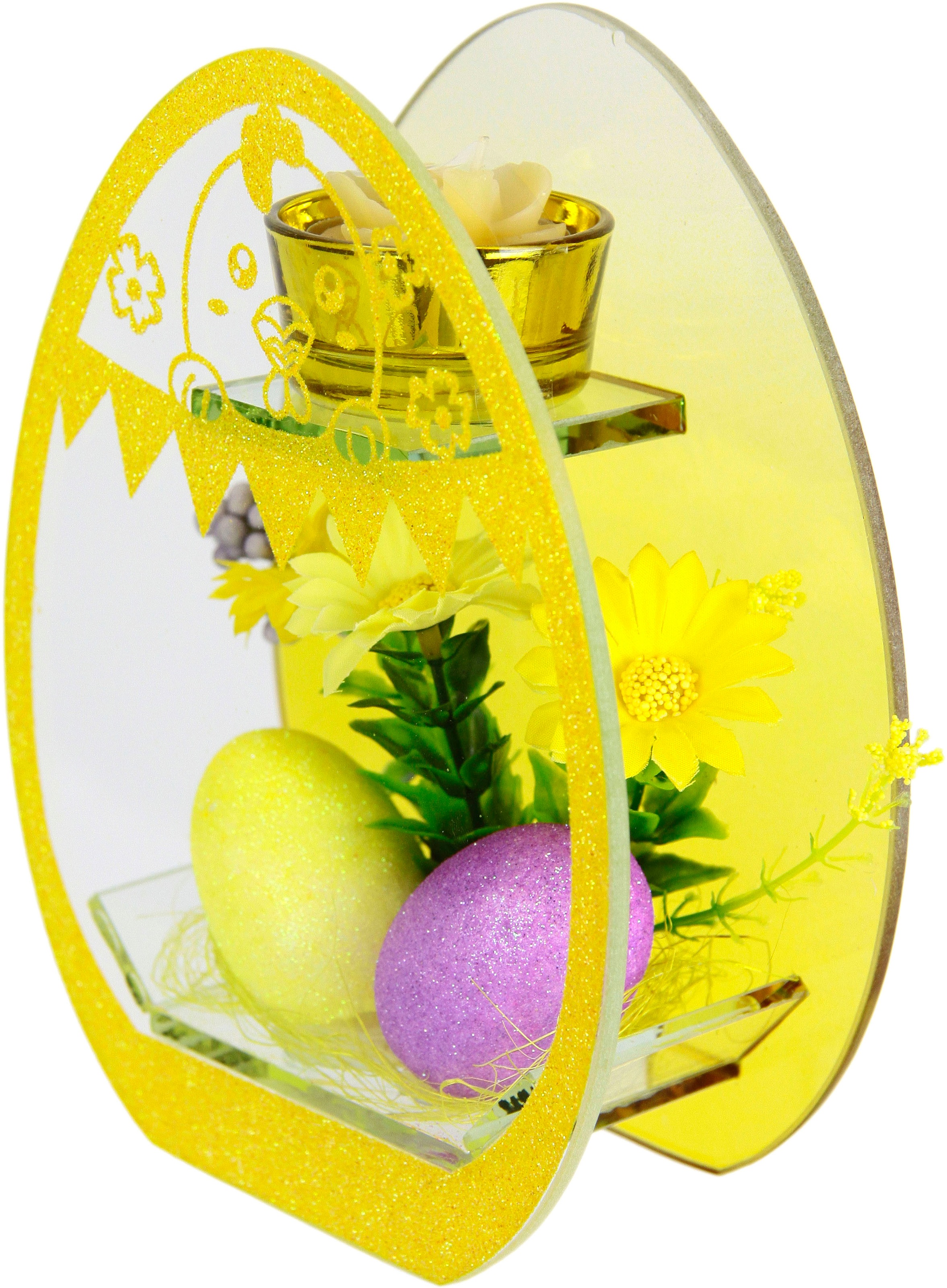 I.GE.A. Teelichthalter »Dekoriert«, Mit Kerzen Glaseinsatz 3D 2er kaufen Osterdeko Rechnung Oster-Eier auf Kunstblumen Set