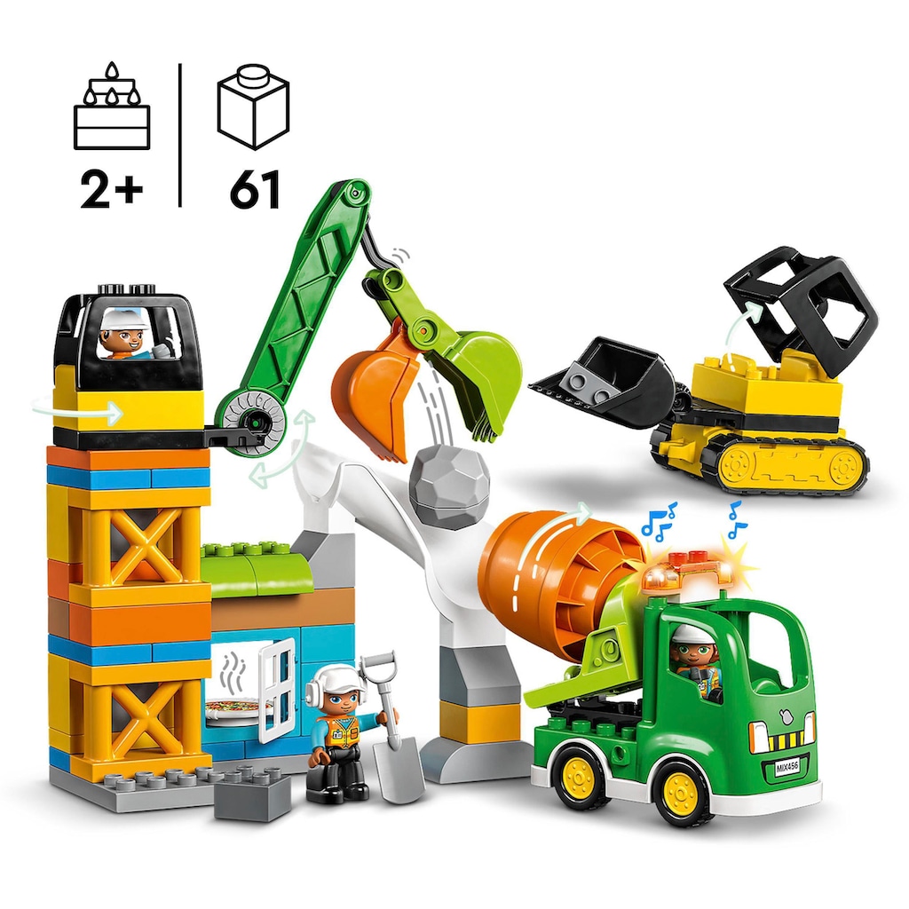 LEGO® Konstruktionsspielsteine »Baustelle mit Baufahrzeugen (10990), LEGO® DUPLO Town«, (61 St.), mit Licht und Sound; Made in Europe