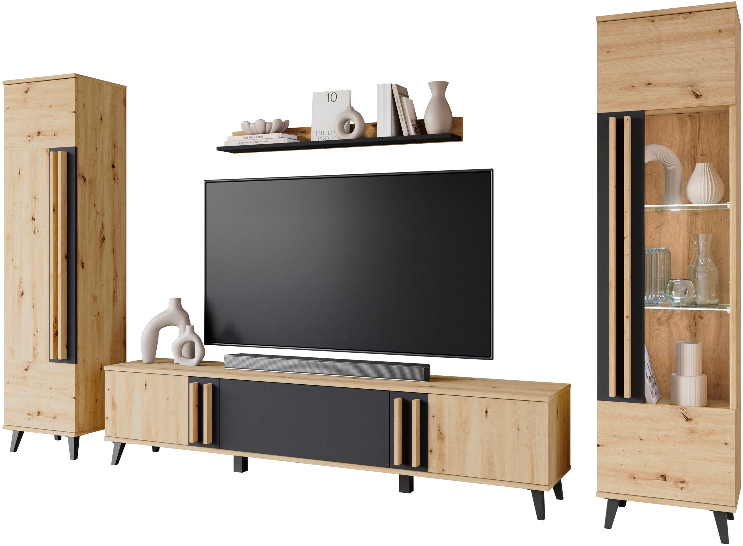 INOSIGN Wohnwand »Helsinki, Modernes Set mit verglaster Vitrine«, (Komplett günstig online kaufen