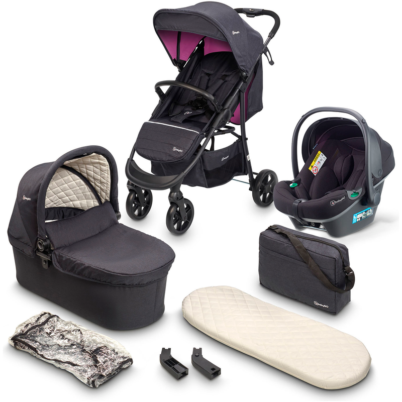 BABYGO Kombi-Kinderwagen »Style - 3in1« inkl. Babyschale mit Adaptern u. Wickeltasche purple