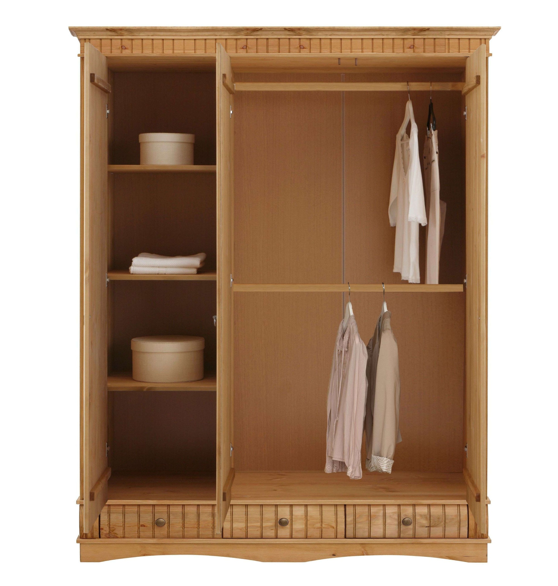 OTTO home Kleiderschrank »Teresa« 3 Türen, aus massiver Kiefer, Breite 152 cm, mit Spiegel, FSC®