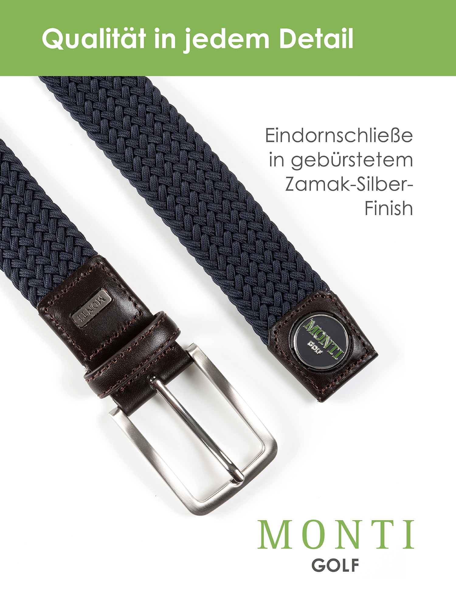 MONTI Flechtgürtel »BIRDIE«, elastisch, integrierter Ballmarker magnetisch, 3,5 cm breit