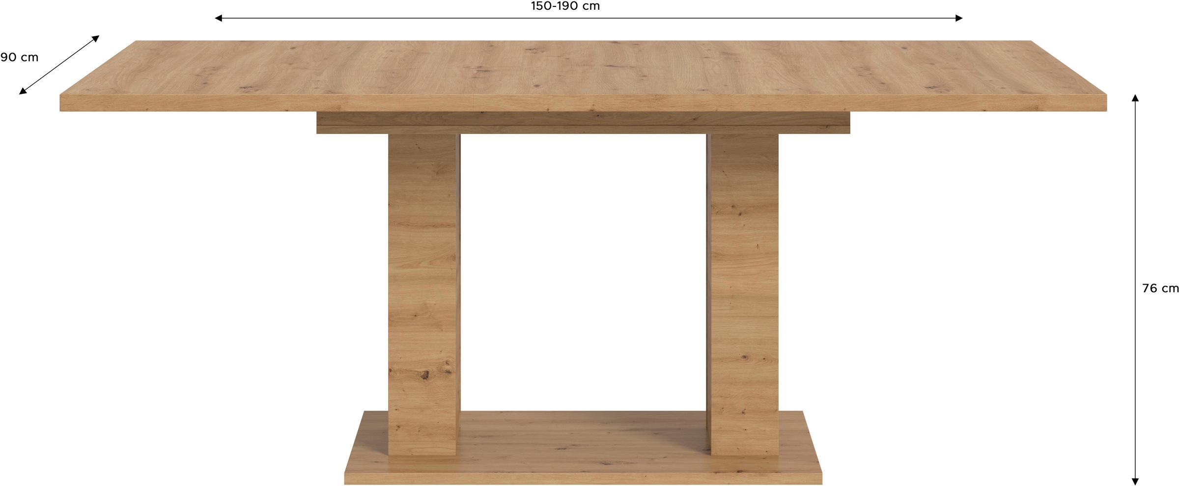 INOSIGN Esstisch »Motus, ausziehbar 150 -190 cm, inklusive 40 cm Einlegeplatte«, (Set, 1 St.), Doppelsäulengestell mit Bodenplatte, Tisch, Esstisch, Küche