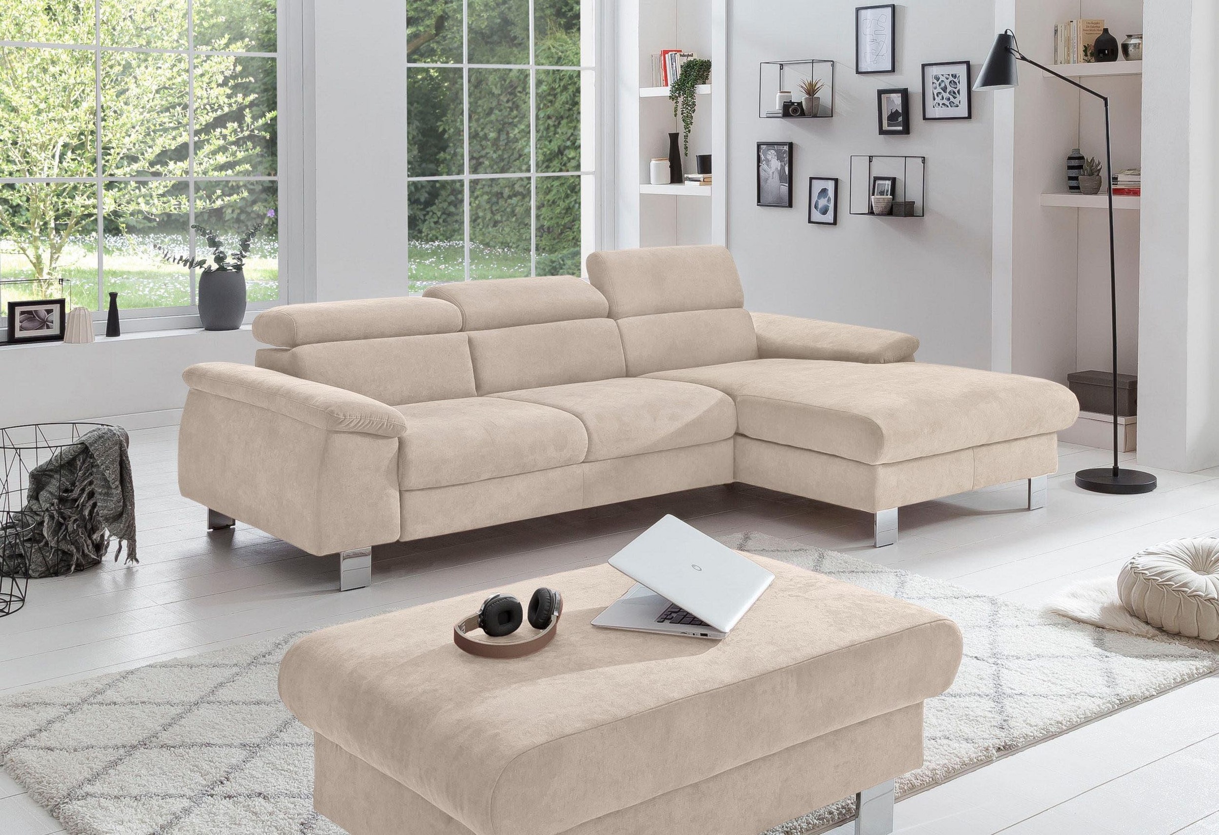 COTTA Ecksofa »Komaris L-Form, B: 244 cm« mit Kopfteilverstellung, optional Bettfunktion, Bettkasten & Licht