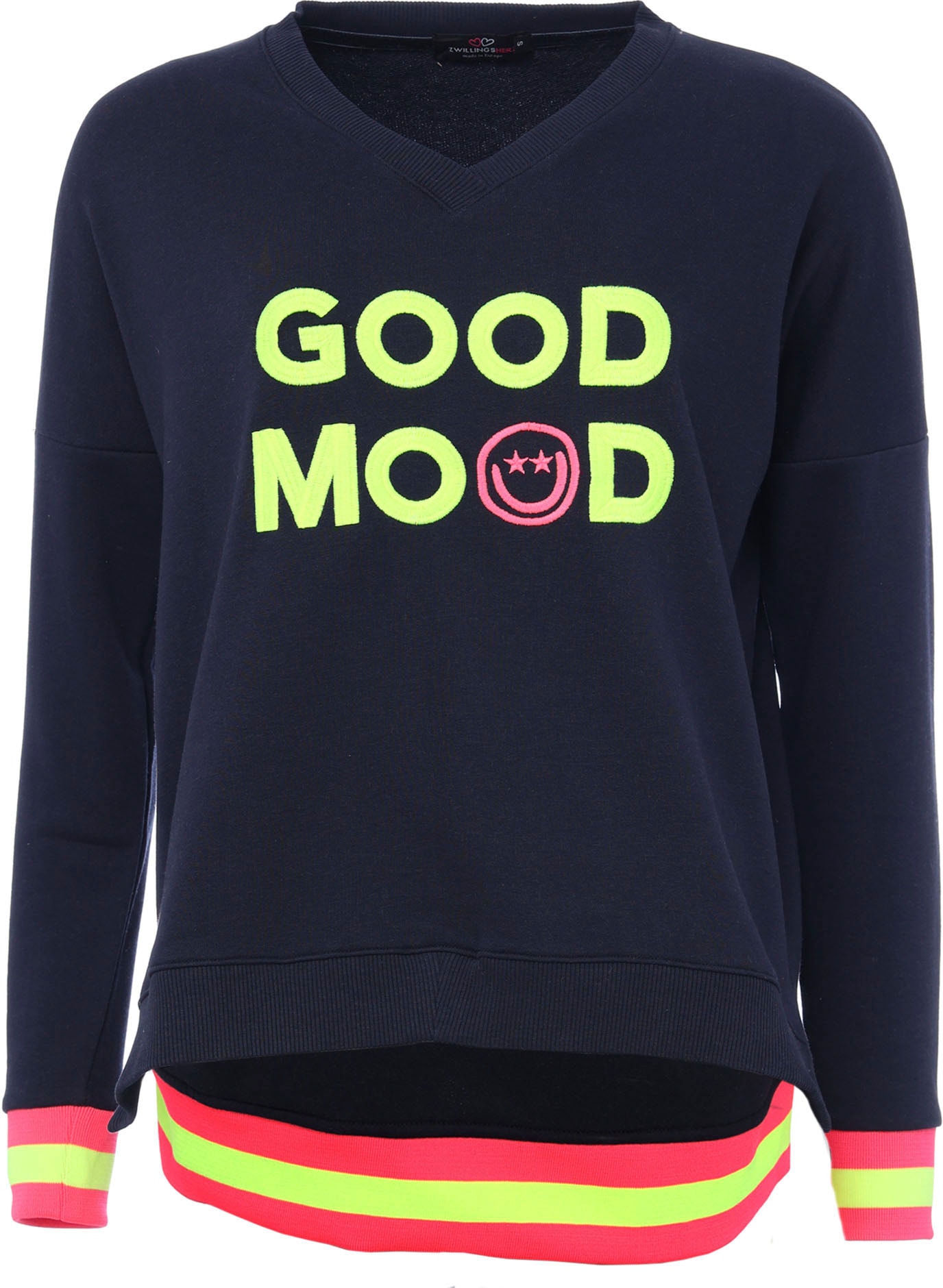Zwillingsherz Sweatshirt, mit Kontrastbündchen und Schriftzug