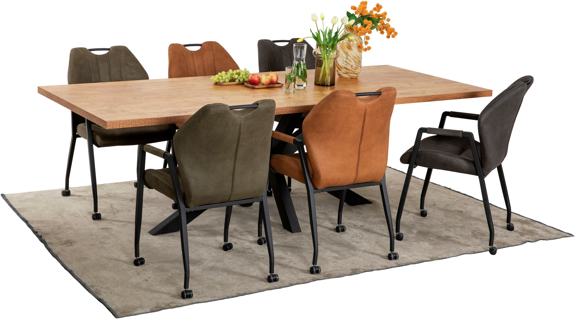 OMG Design Armlehnstuhl »Point«, (Set), 2 St., Stoff, Esszimmerstuhl mit Rollen, Bürostuhl