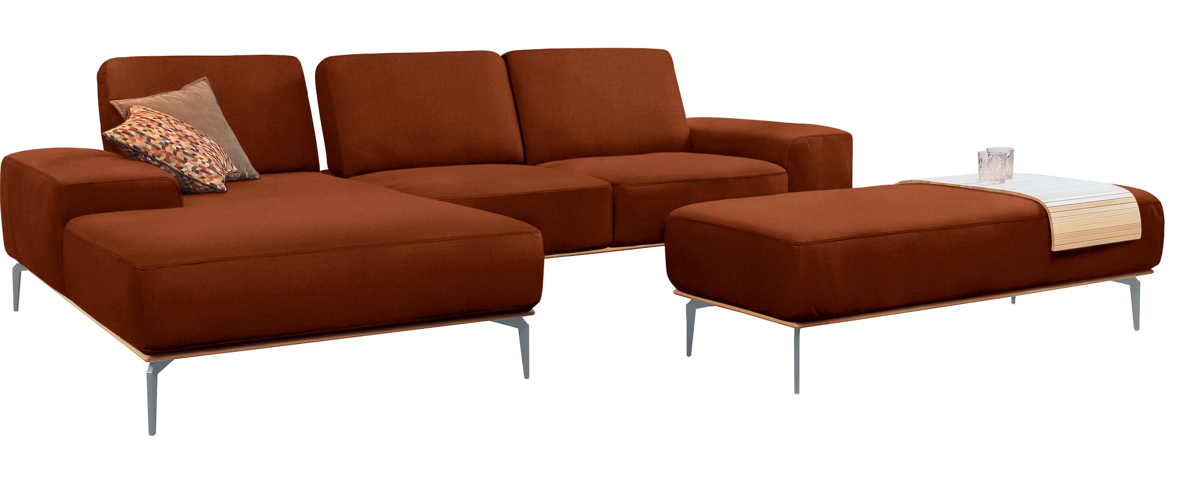 W.SCHILLIG Ecksofa »run, Designsofa mit tollem Sitzkomfort, bequem, L-Form«, mit elegantem Holzsockel, Füße in Silber matt, Breite 319 cm
