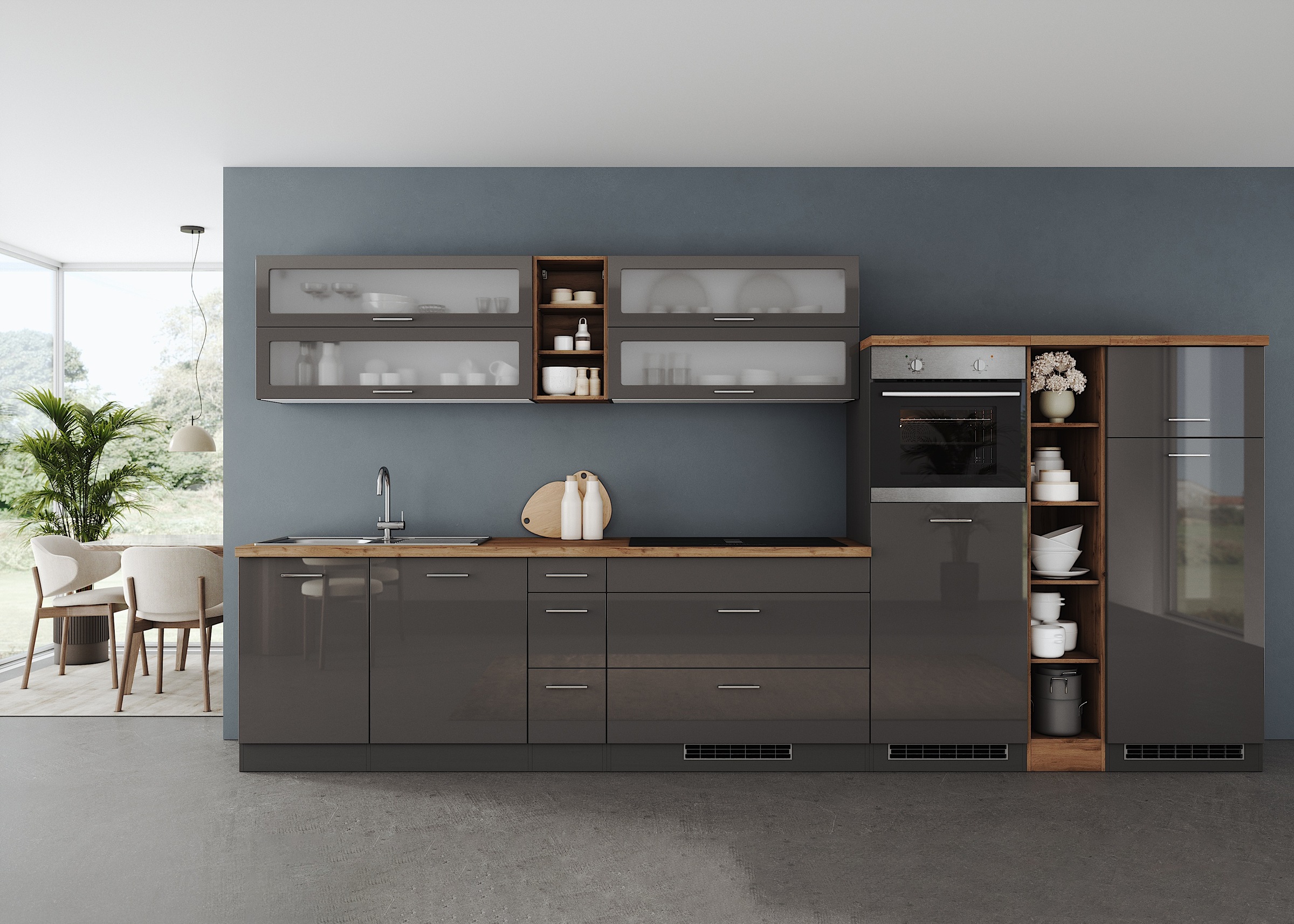 KOCHSTATION Küchenzeile »KS-Milan, optional mit Muldenlüfter« Breite 390 cm günstig online kaufen