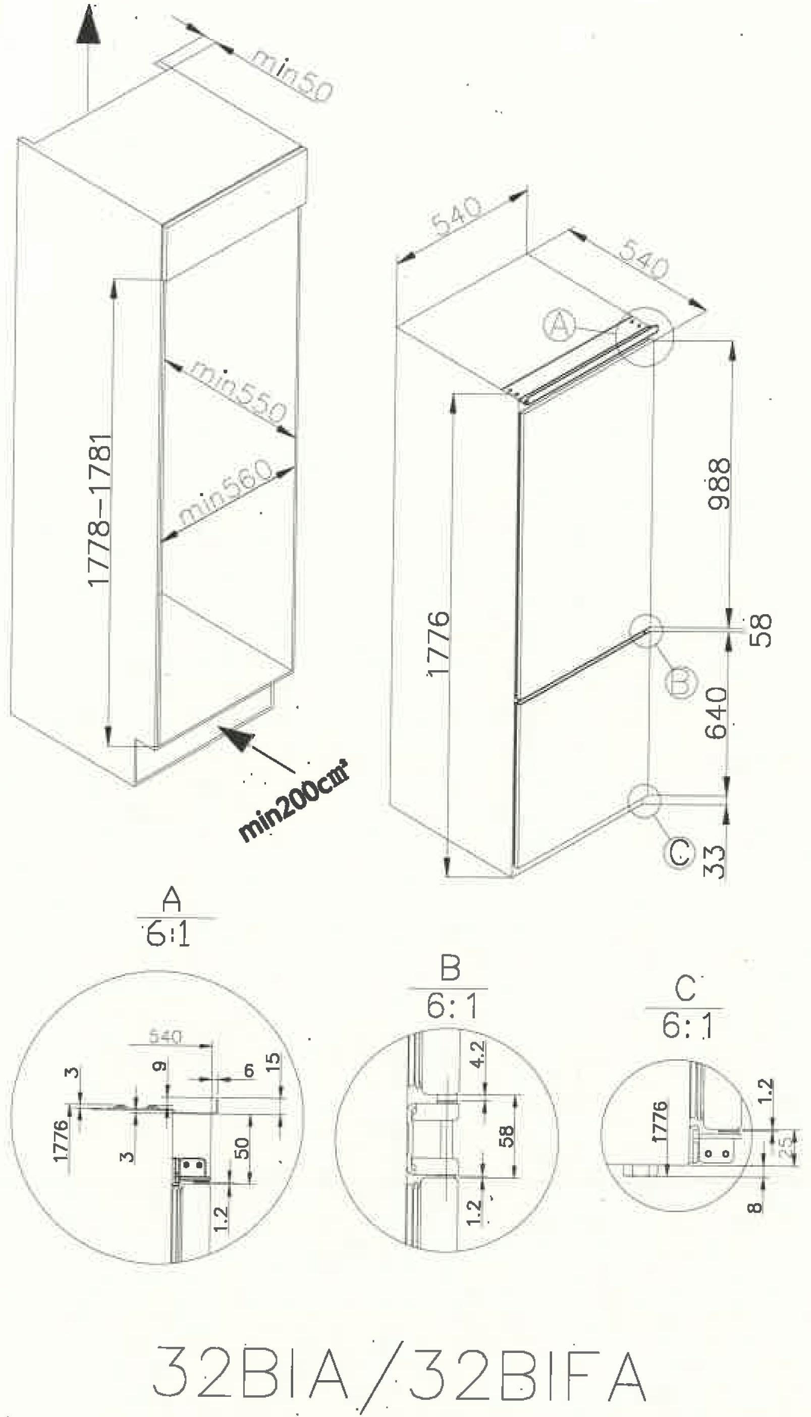 7. Bild von Amica Einbaukühlgefrierkombination, BK313.3AA/EKGC 16177, 177,6 cm hoch, 54,5 cm breit, Sicherheitsglas