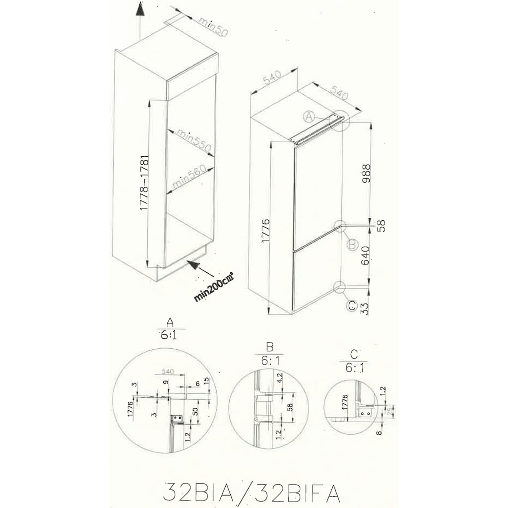 Amica Einbaukühlgefrierkombination, BK313.3AA/EKGC 16177, 177,6 cm hoch, 54,5 cm breit